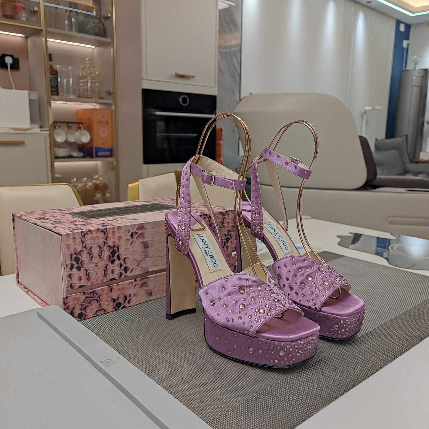 Jimmy 25 Platform Sandal Heels Lilac Purple Silk Satin 240011