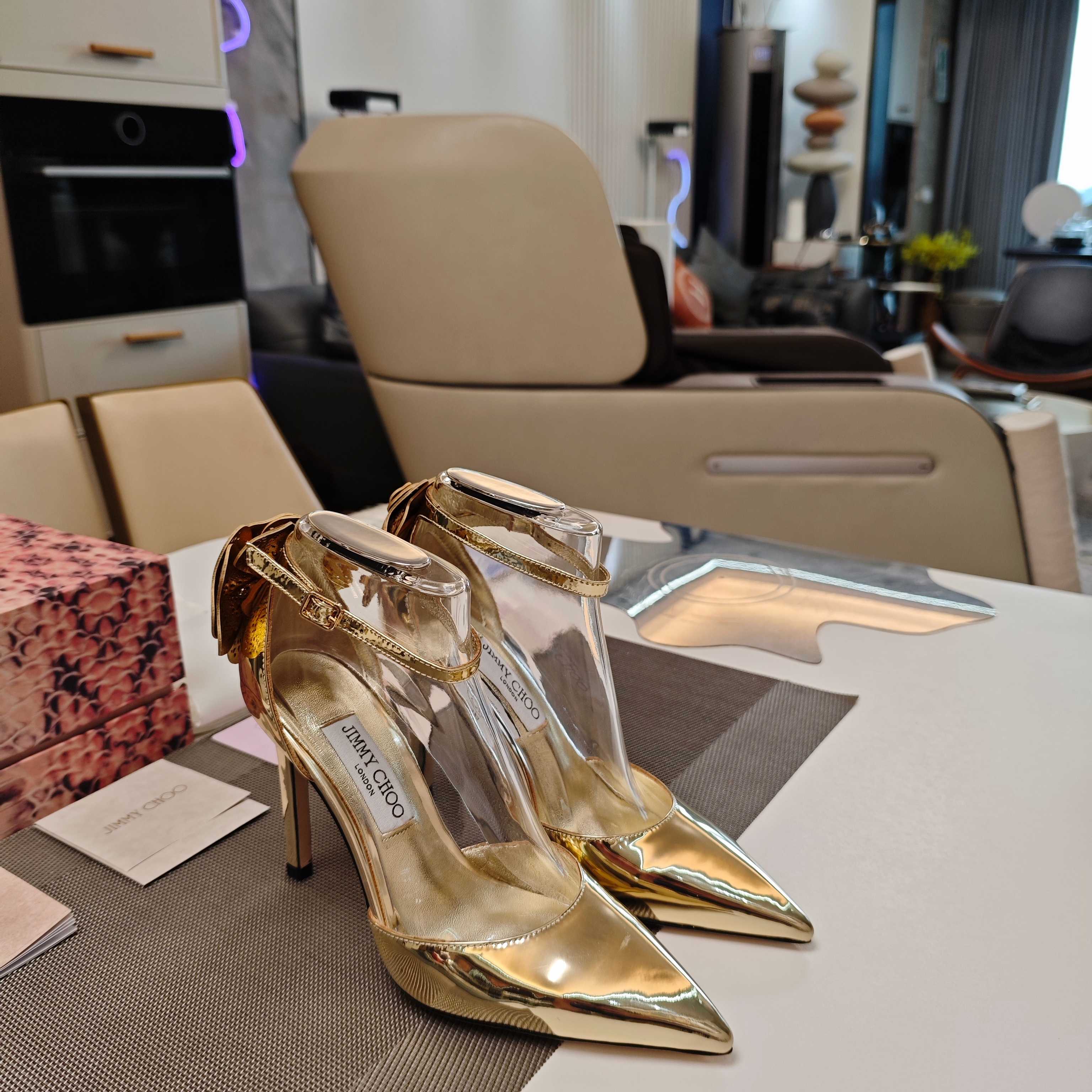 Jimmy Choo Marja Pumps 10cm Gold Metallic Leather 900899
