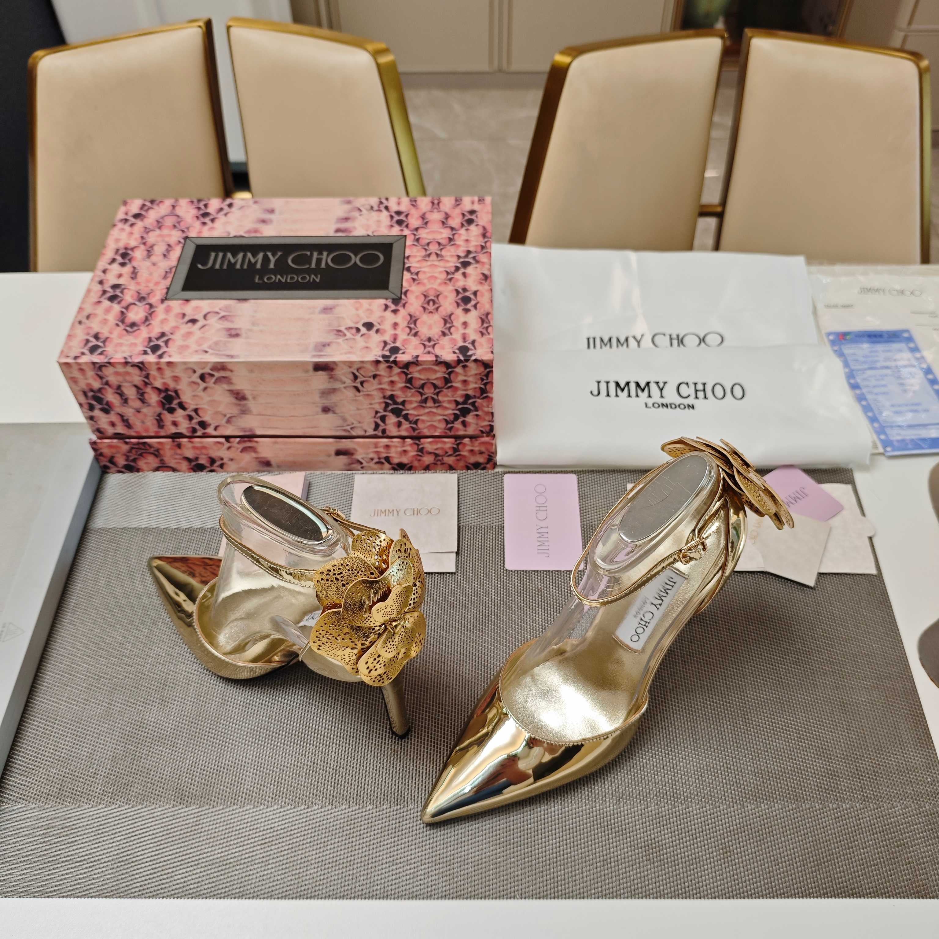 Jimmy Choo Marja Pumps 10cm Gold Metallic Leather 900899
