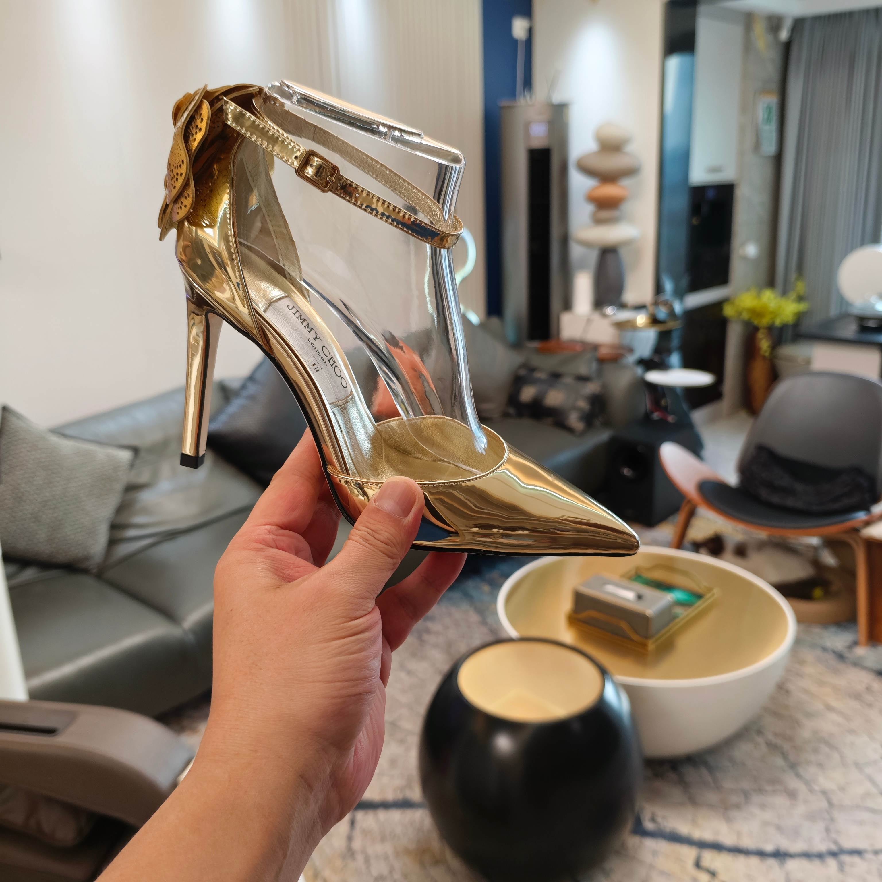 Jimmy Choo Marja Pumps 10cm Gold Metallic Leather 900899