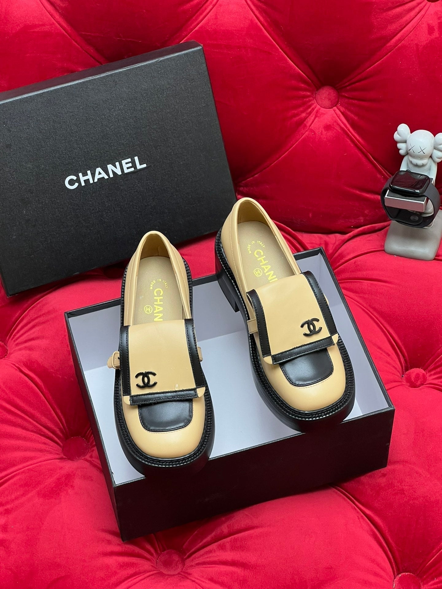 CC Moccasin Loafer In Yellow Cream Mix Black Lambskin