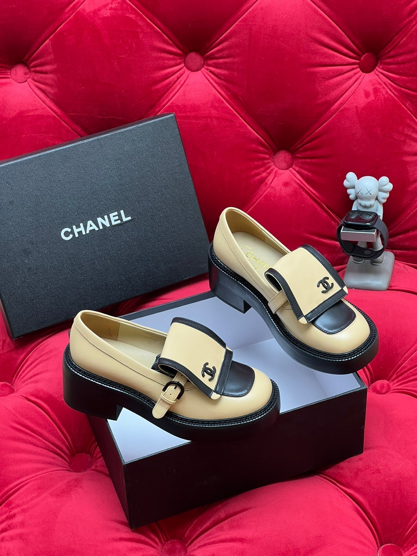 CC Moccasin Loafer In Yellow Cream Mix Black Lambskin