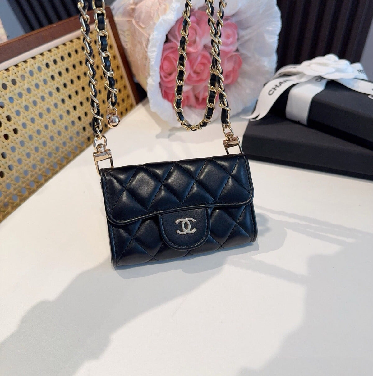 Chanel Bags Wallet On Chain Mini Belt Bag Black Lambskin 548669