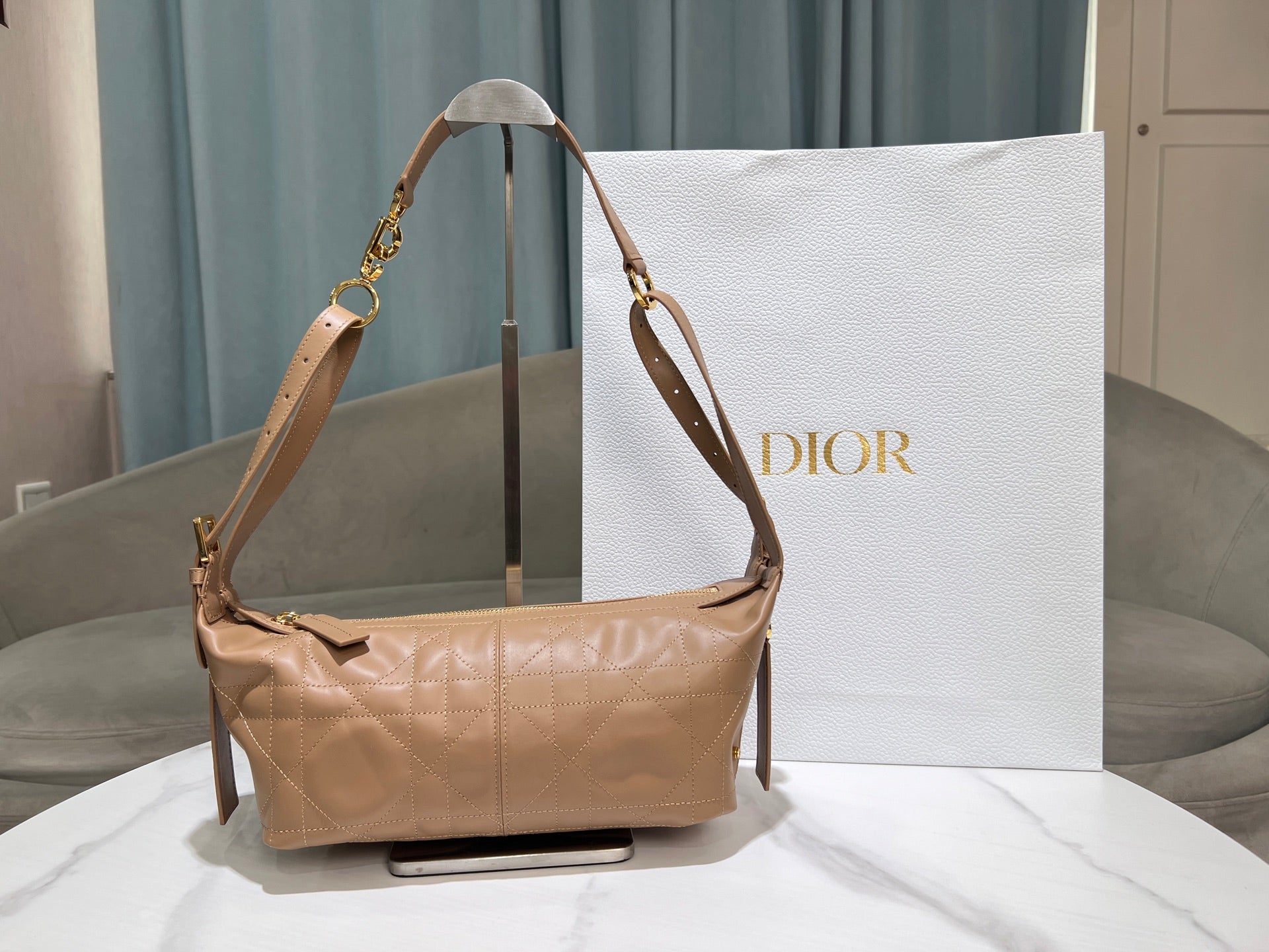 CD Hobo Bag 23 With Chain Nude Pink-Beige Calfskin