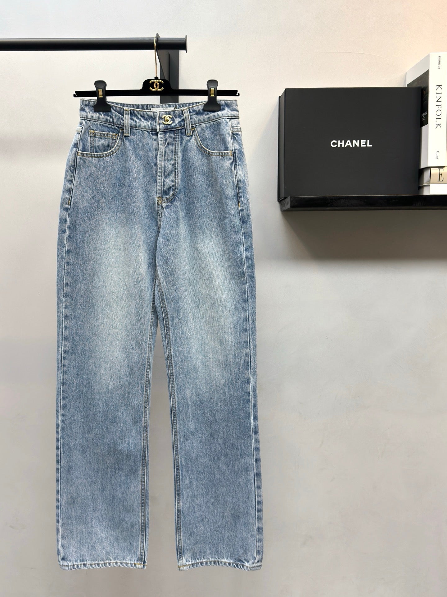 CC 26s Twist-Button Straight-Leg Jeans Washed Blue Denim 397722