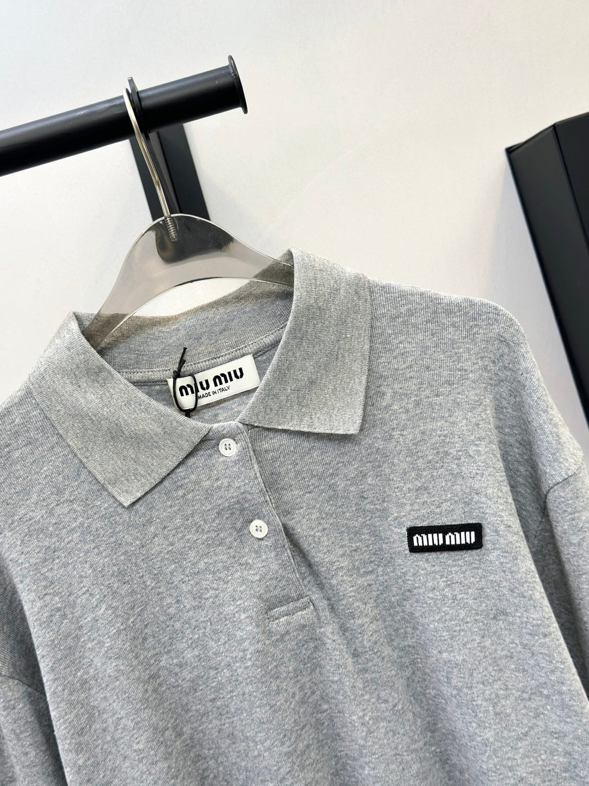 Miu Miu 26s Grey Long-Sleeve Cotton Polo Shirt 447721