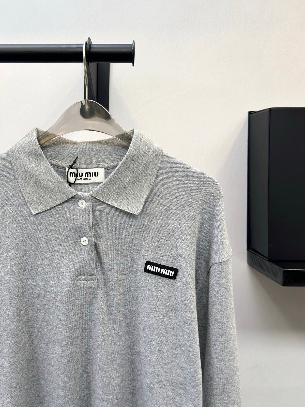 Miu Miu 26s Grey Long-Sleeve Cotton Polo Shirt 447721