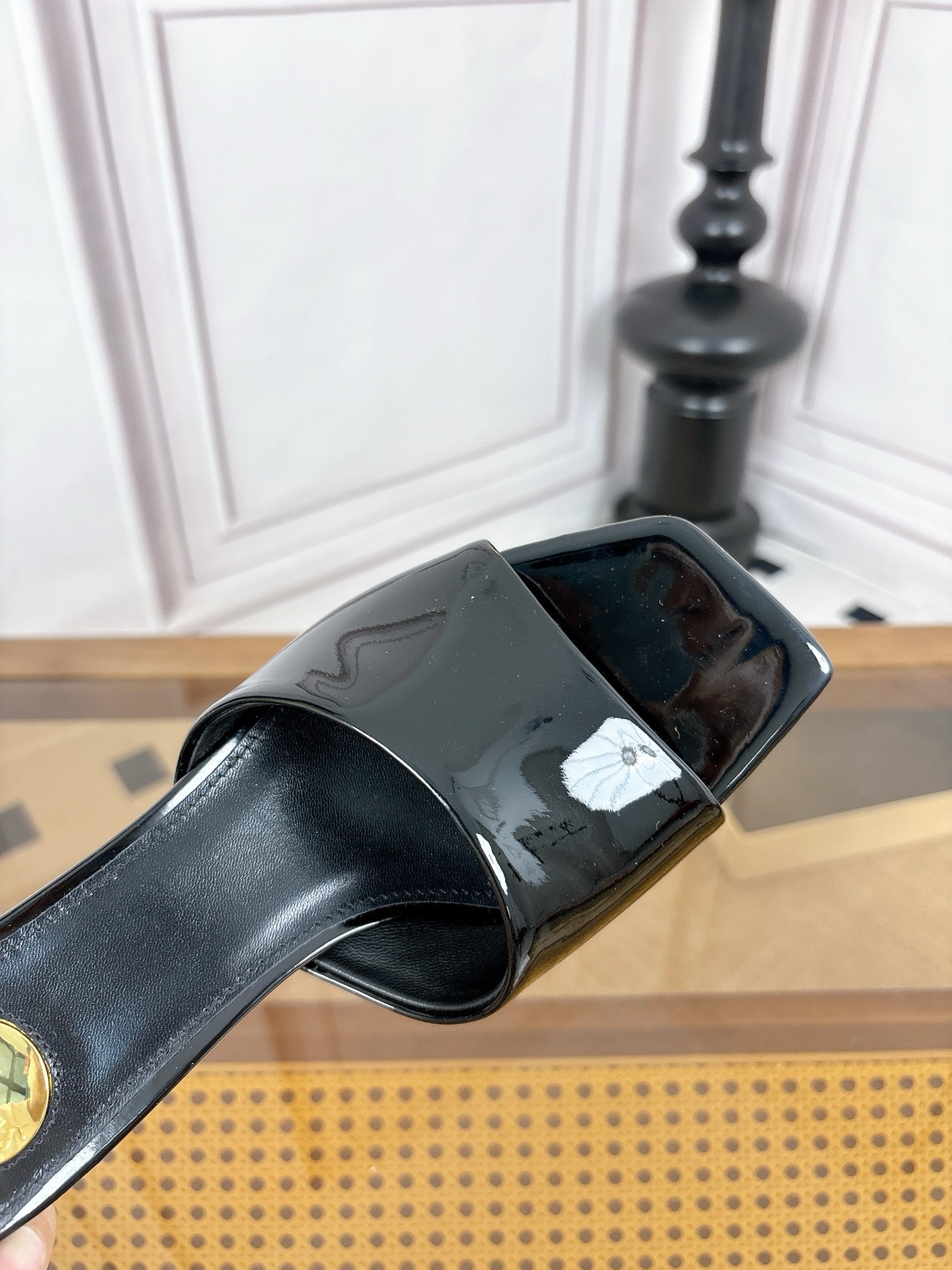 YSL High-Heeled Sandal 5.5cm Black Patent Leather 932049