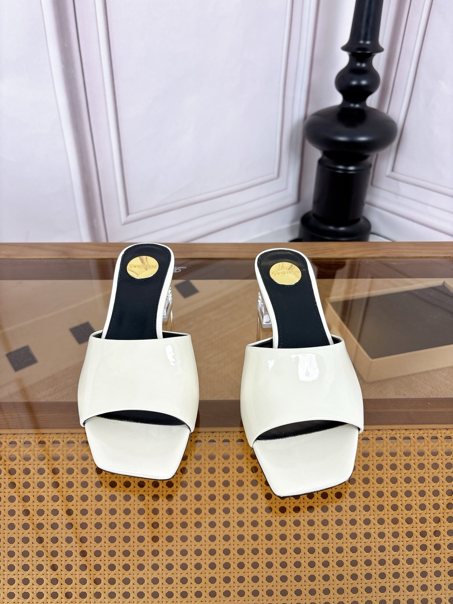 YSL High-Heeled Sandal 5.5cm White Patent Leather 932057