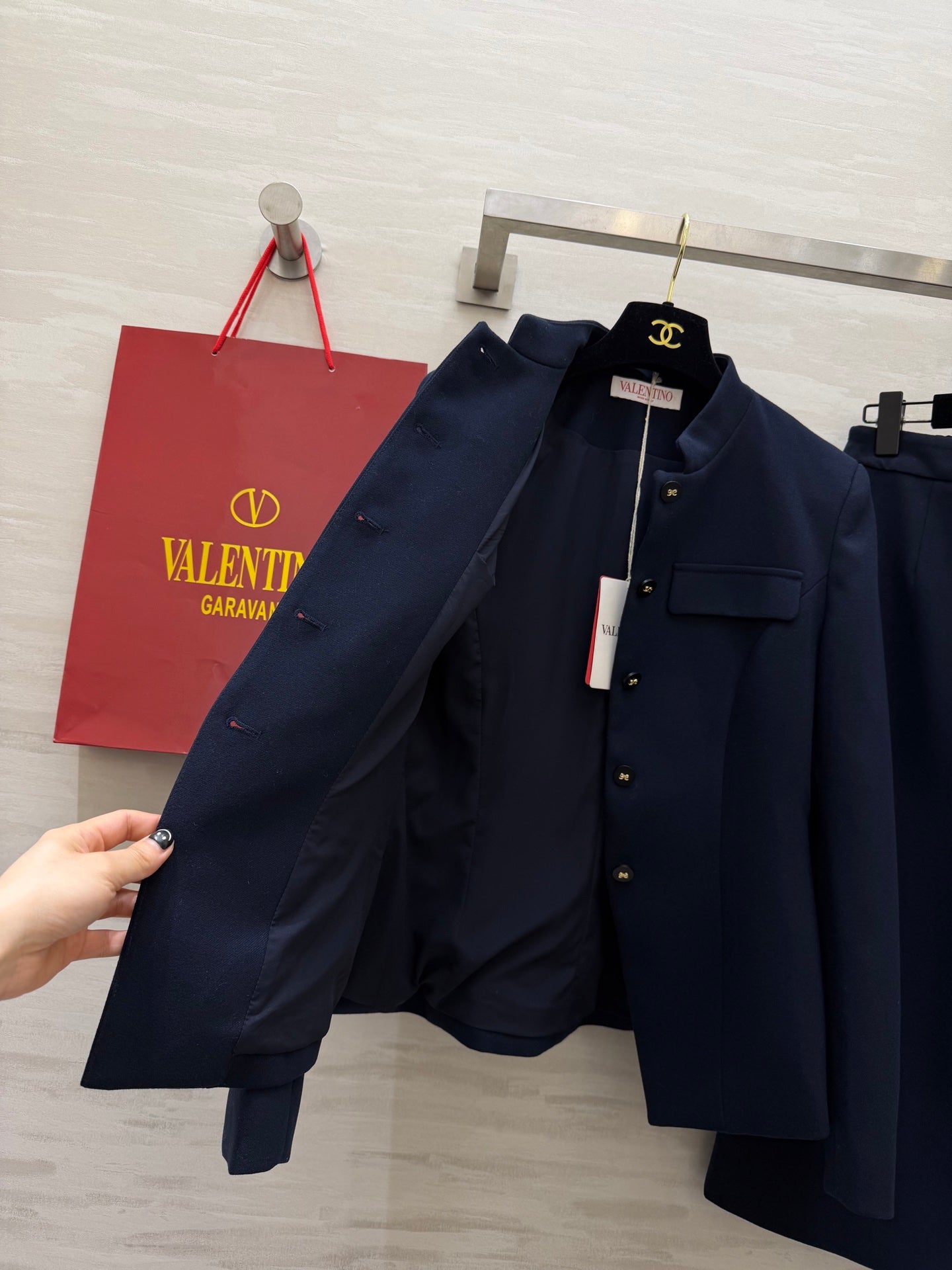 Valen Collar Elegant Set Navy Blue Cotton 343267