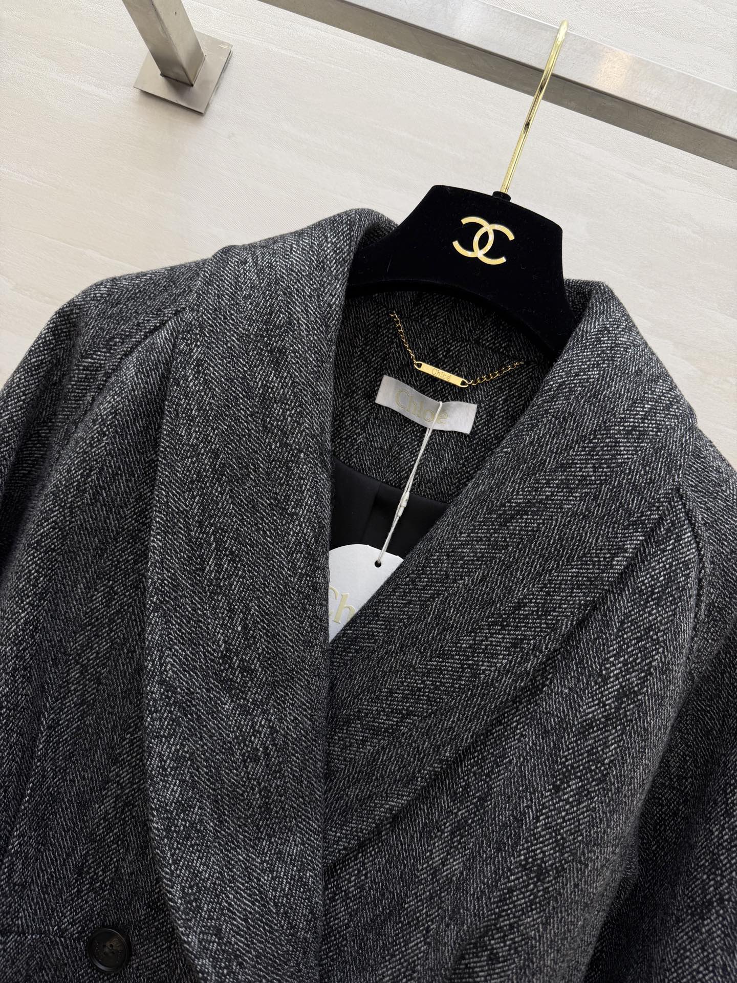 Chloe 26s Coat White Black Wool Tweed 344812