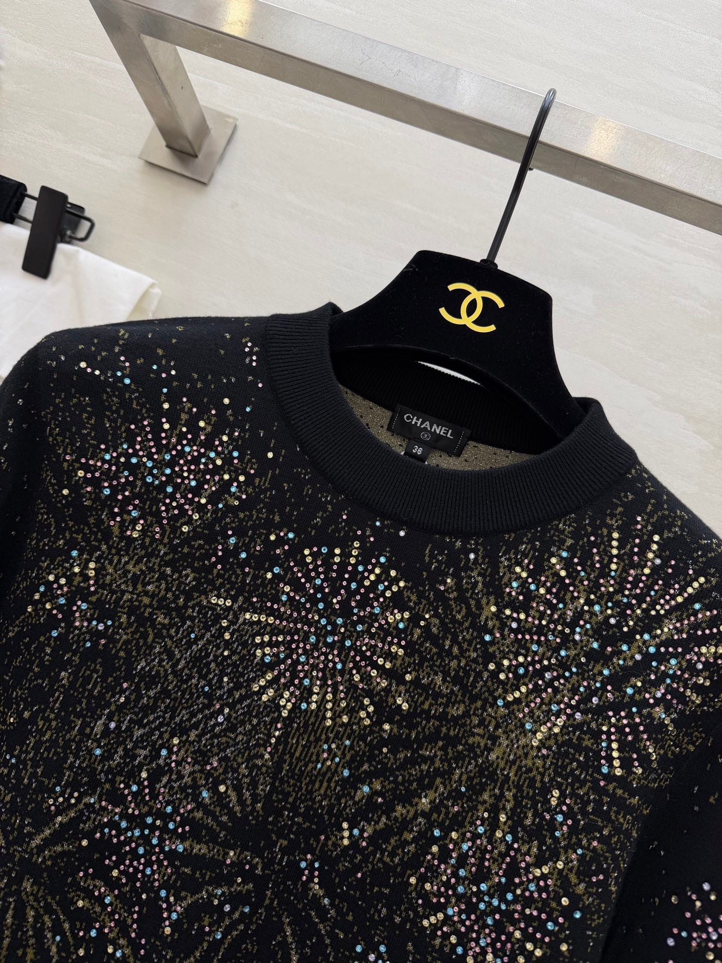 CC Fireworks Rhinestone Long-Sleeved Top Black 344731