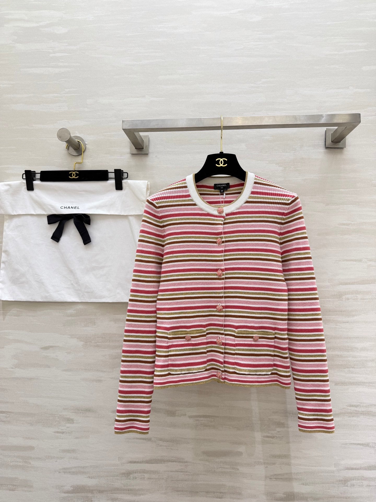 CC Button-down Striped Knit Long-Sleeve Cardigan 344741