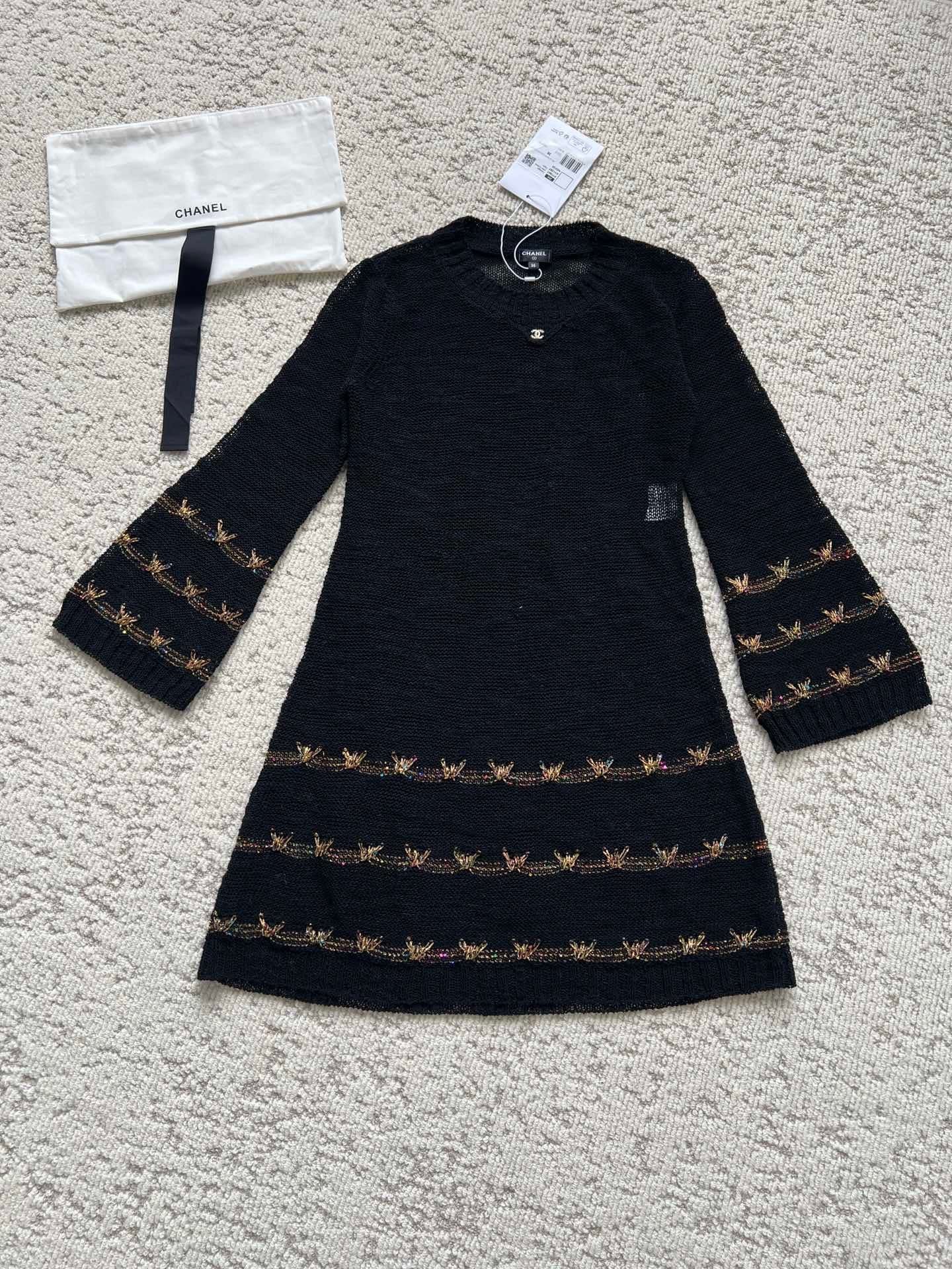 CC Butterfly-Trimmed Bell Sleeve Dress Black Wool 346483