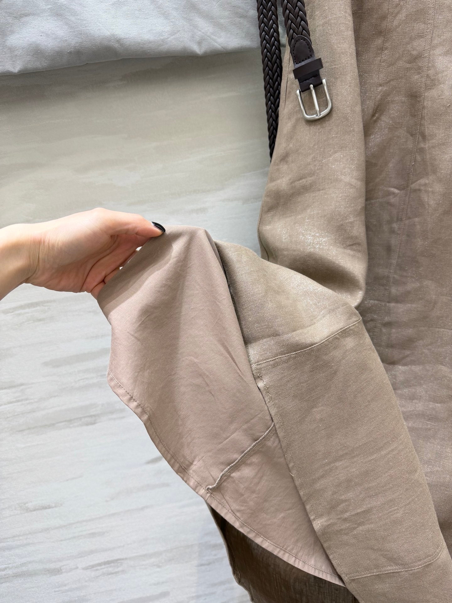 Brunello Cucinelli 26s Sparkling-Twill Maxi Dress Light Brown Cotton Linen