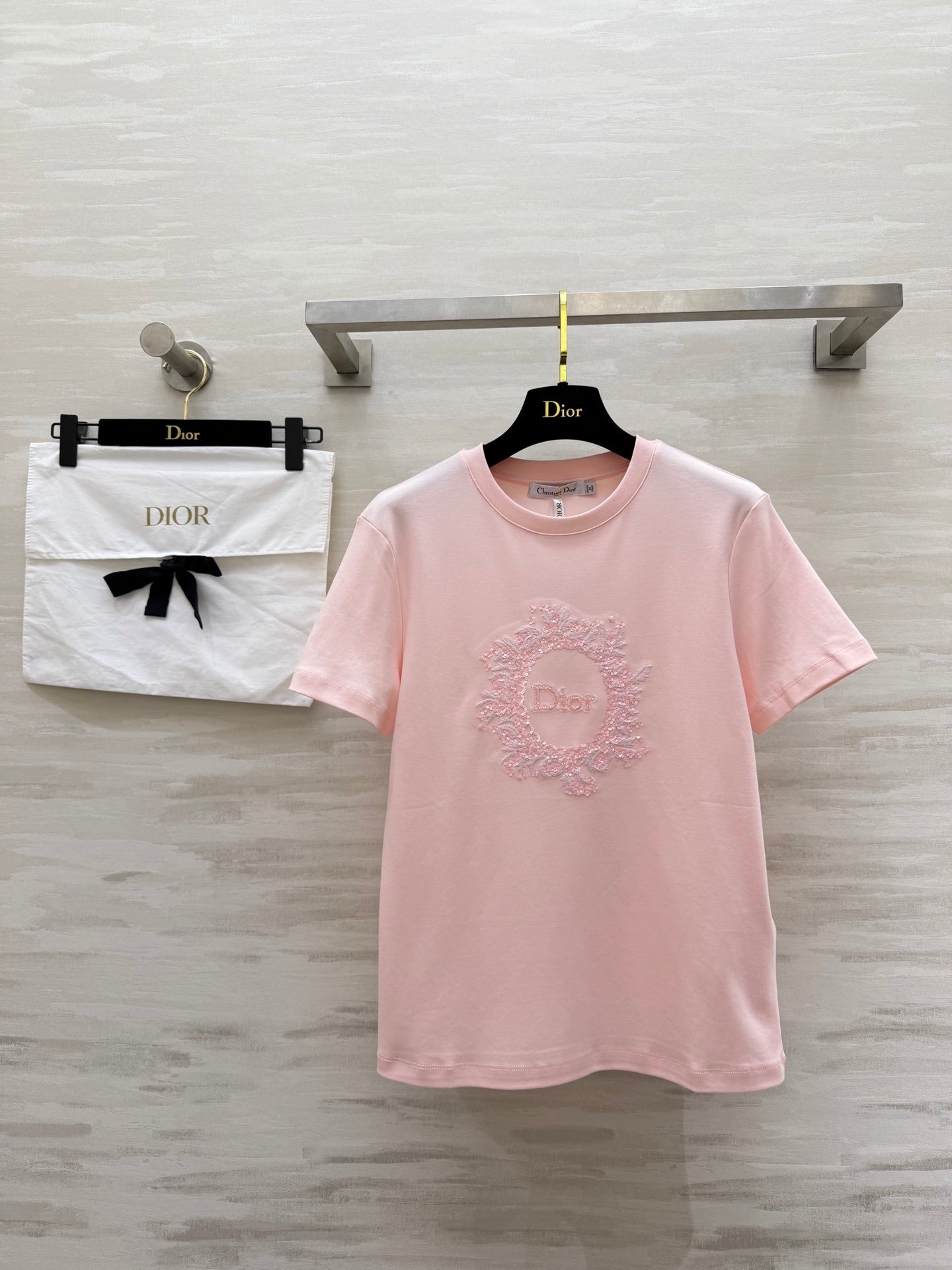 CD 26s T-shirt 3D Hand-Beaded Light Pink Cotton 363657