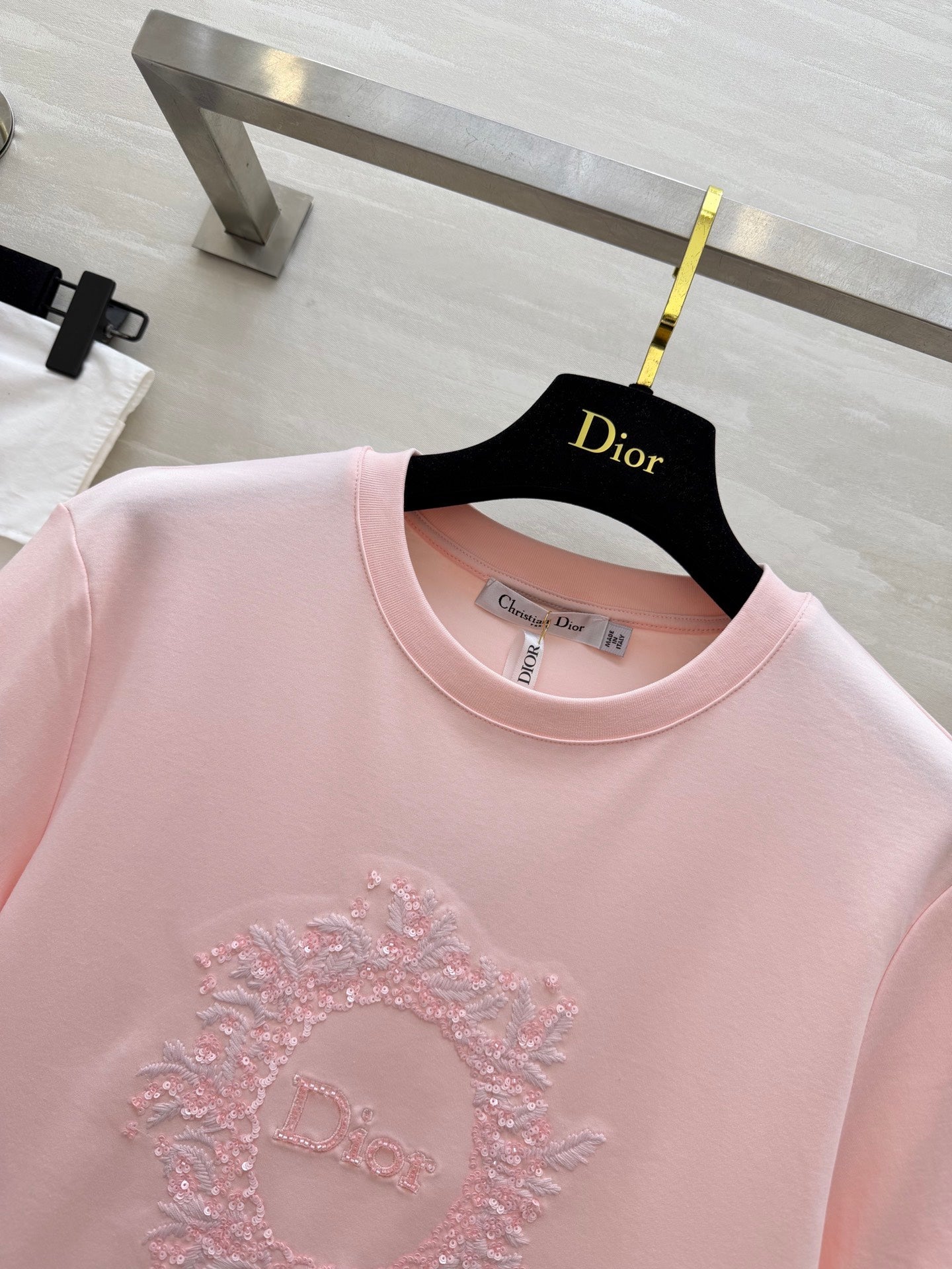 CD 26s T-shirt 3D Hand-Beaded Light Pink Cotton 363657