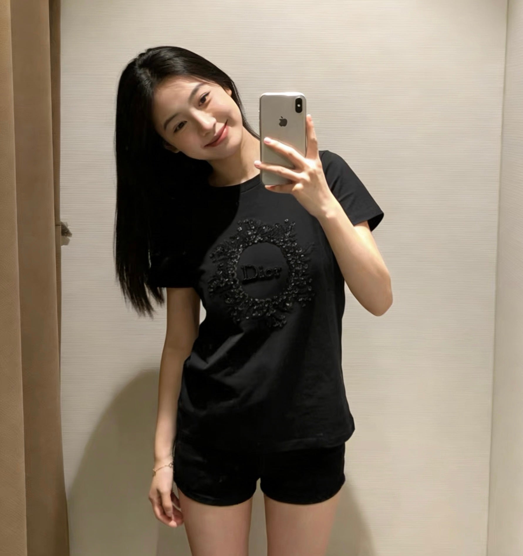 CD 26s T-shirt 3D Hand-Beaded Black Cotton 363659