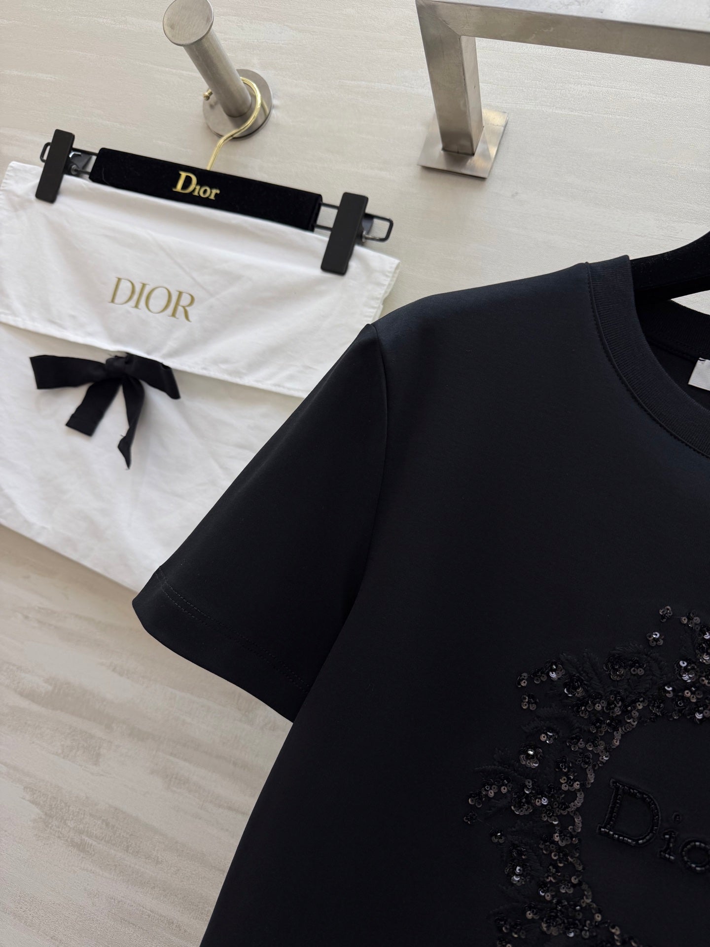 CD 26s T-shirt 3D Hand-Beaded Black Cotton 363659