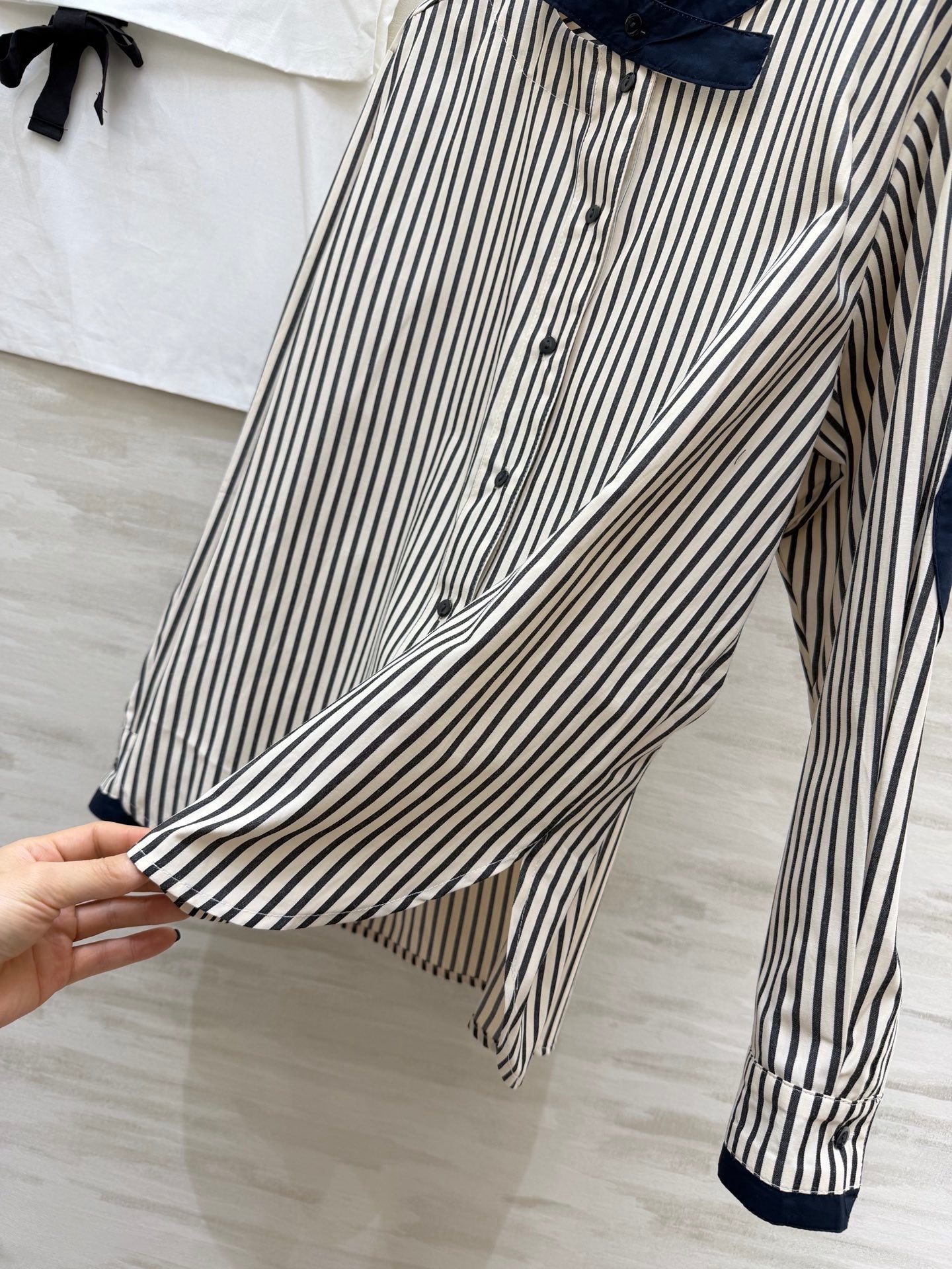 CC 26s Striped Shirt Black White Cotton Linen 363650