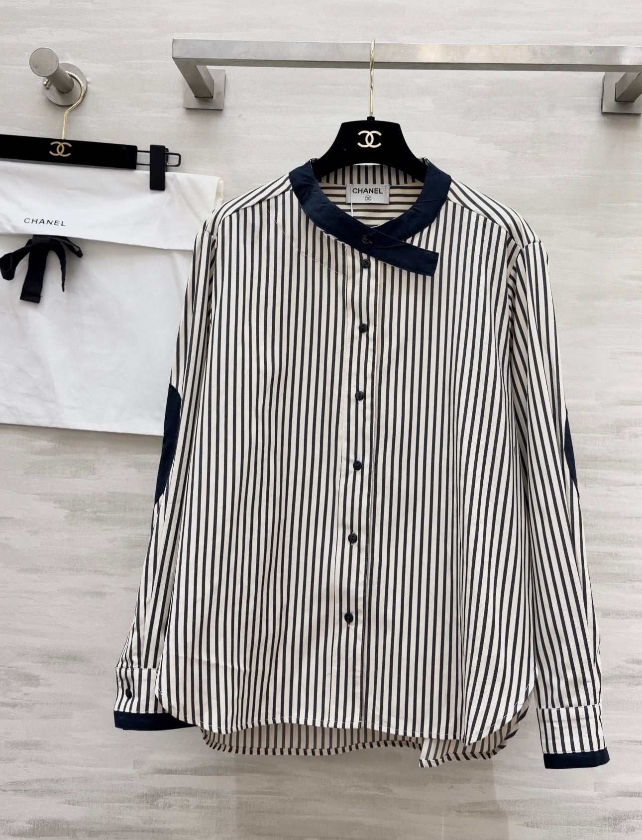 CC 26s Striped Shirt Black White Cotton Linen 363650