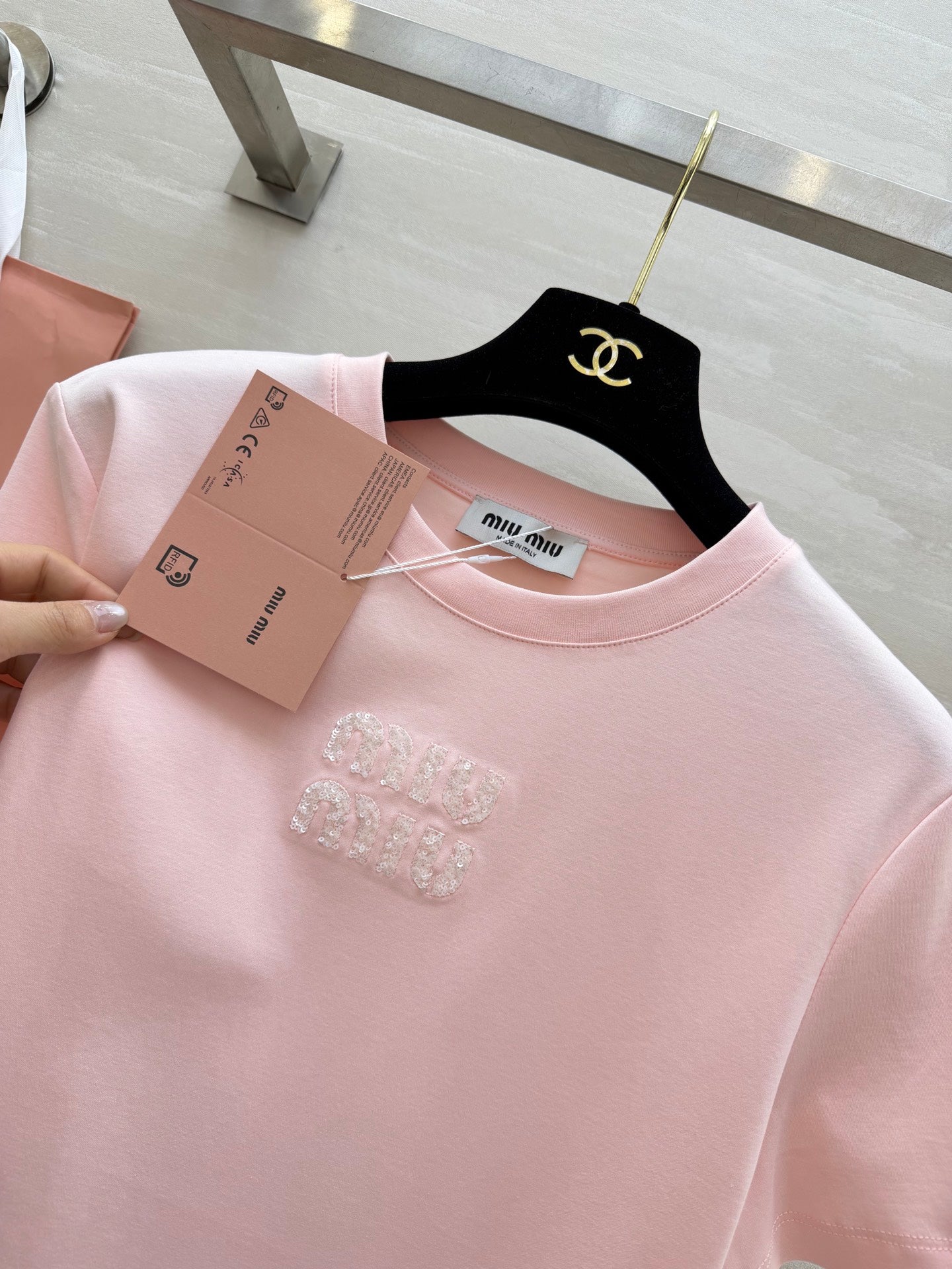 Miu 26s Short-Sleeve T-Shirt Light Pink Cotton 363639