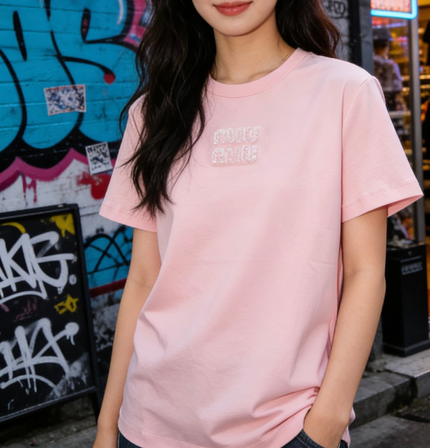 Miu 26s Short-Sleeve T-Shirt Light Pink Cotton 363639
