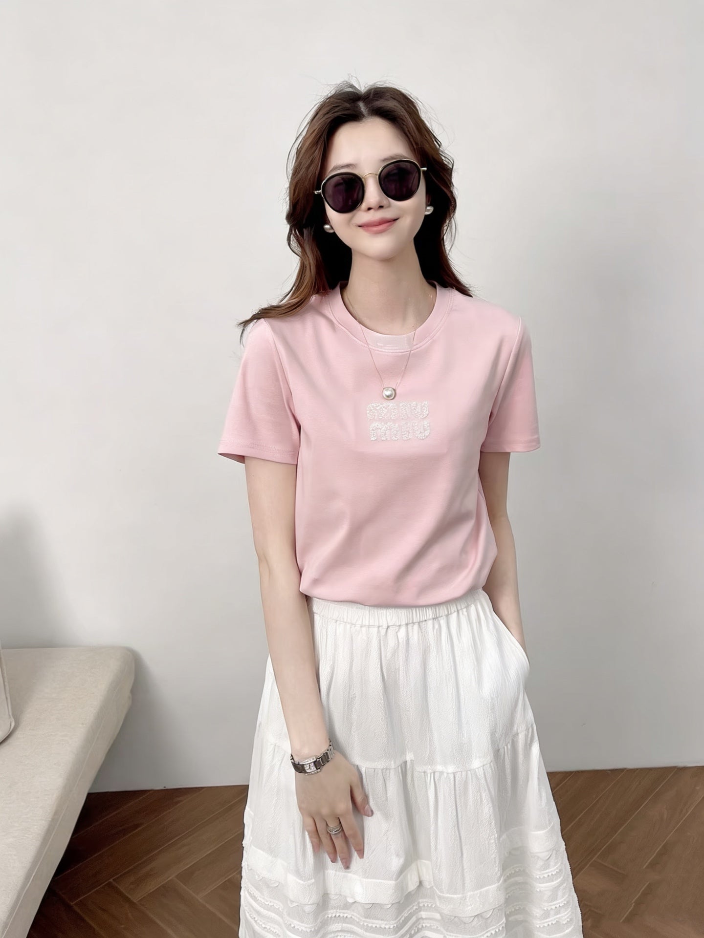 Miu 26s Short-Sleeve T-Shirt Light Pink Cotton 363639