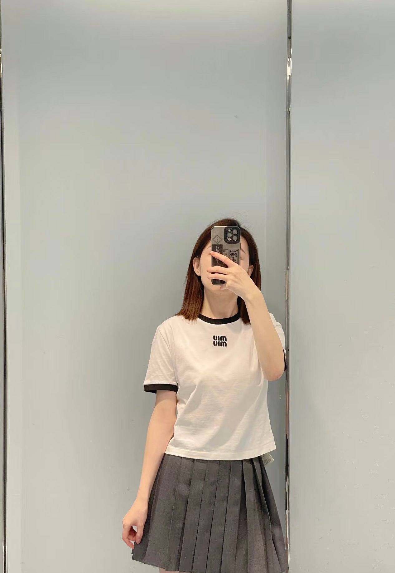 Miu 26s Ribbed Neck Letter T-Shirt White Cotton 363629