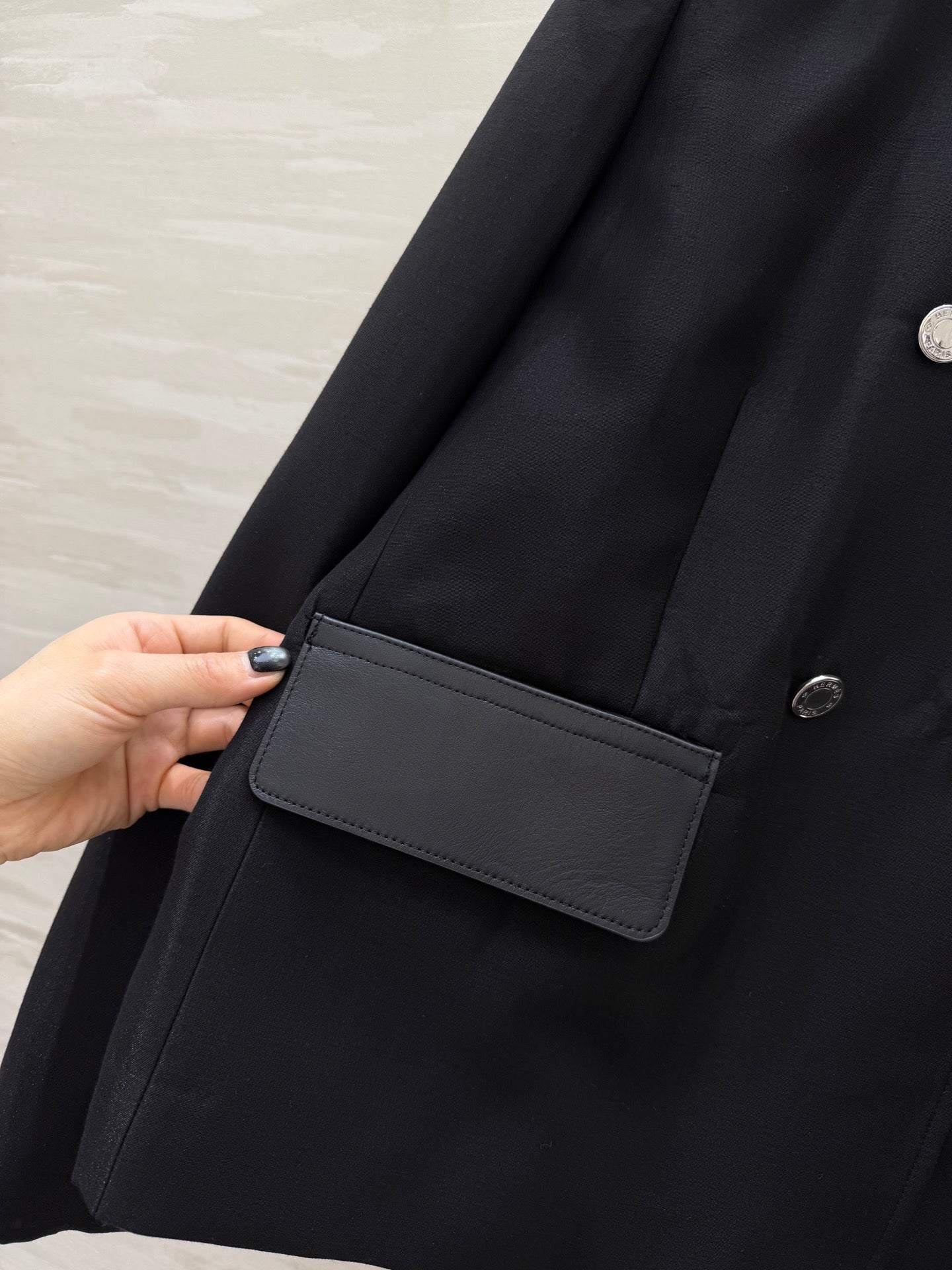 HM 26s Short Pea Coat Black Cashmere Leather 363607