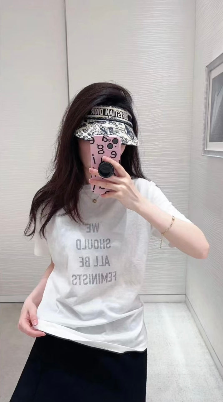 CD Feminist Slogan T-Shirt White Cotton Linen 363561