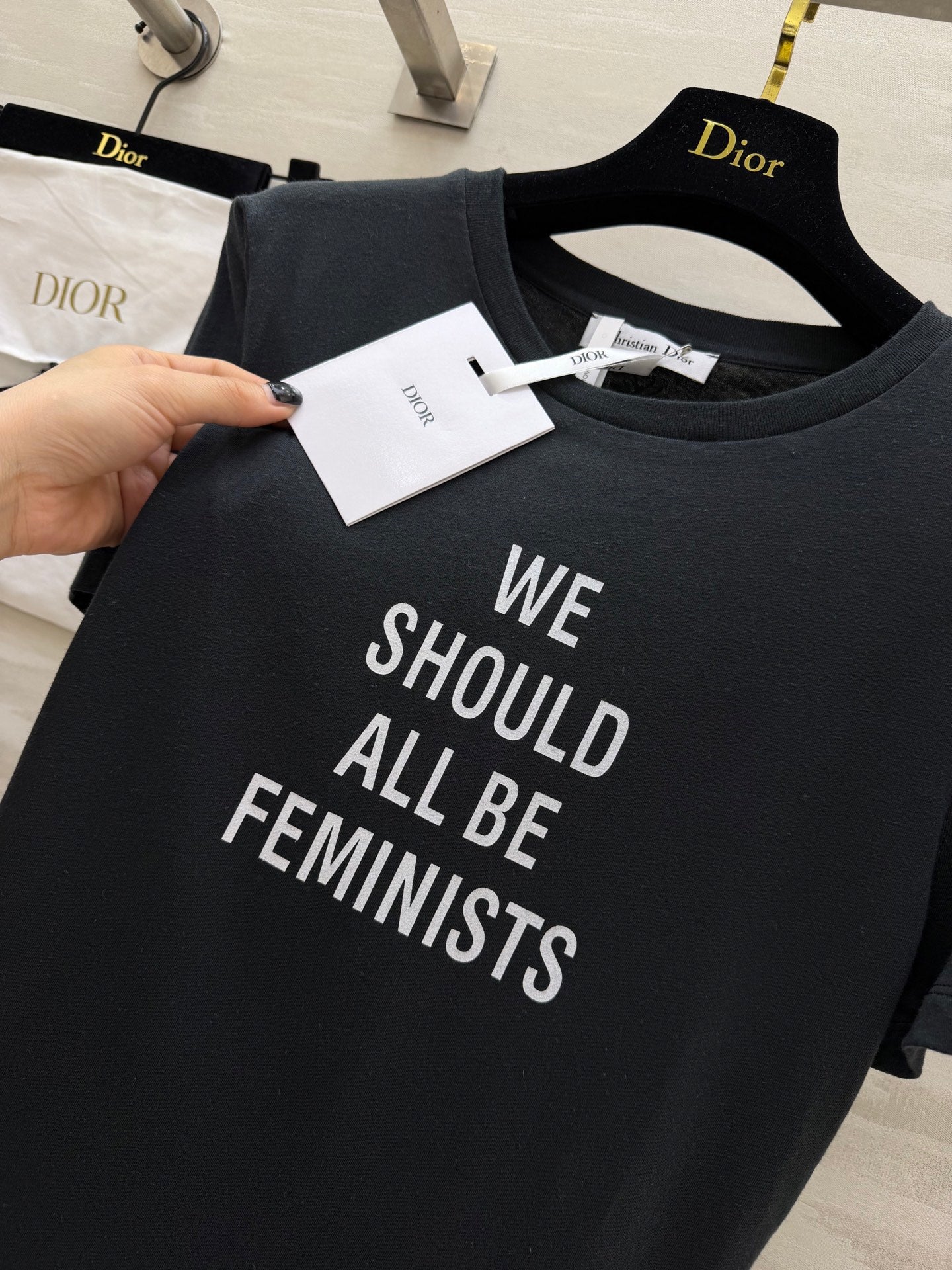 CD Feminist Slogan T-Shirt Black Cotton Linen 363563