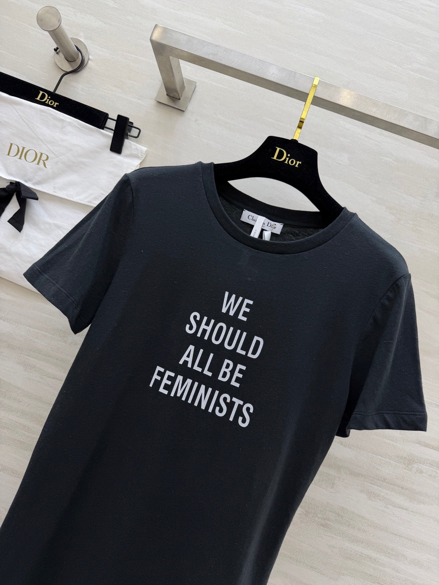 CD Feminist Slogan T-Shirt Black Cotton Linen 363563