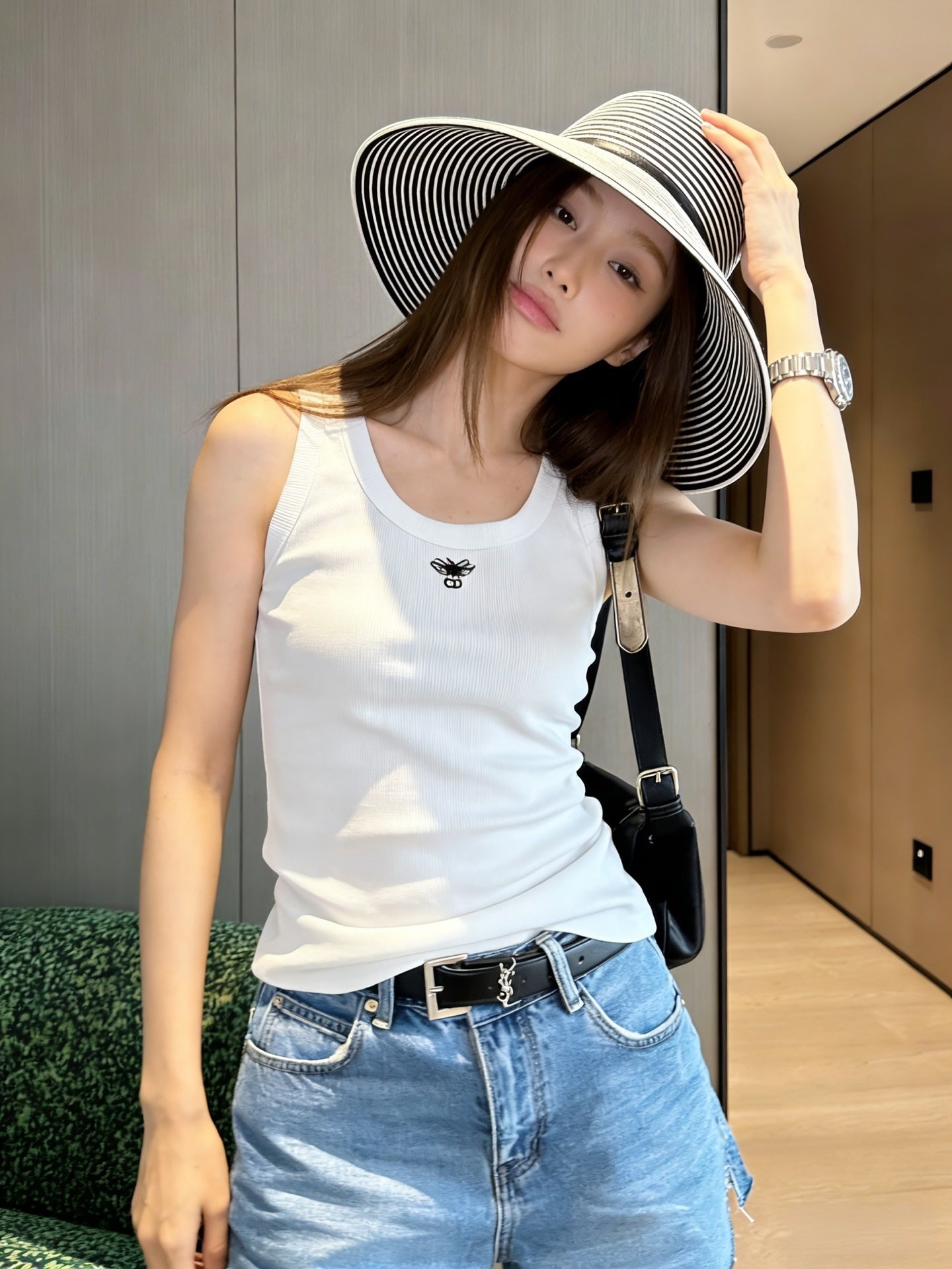 CD Dioriviera Tank Top White Cotton Linen 363553