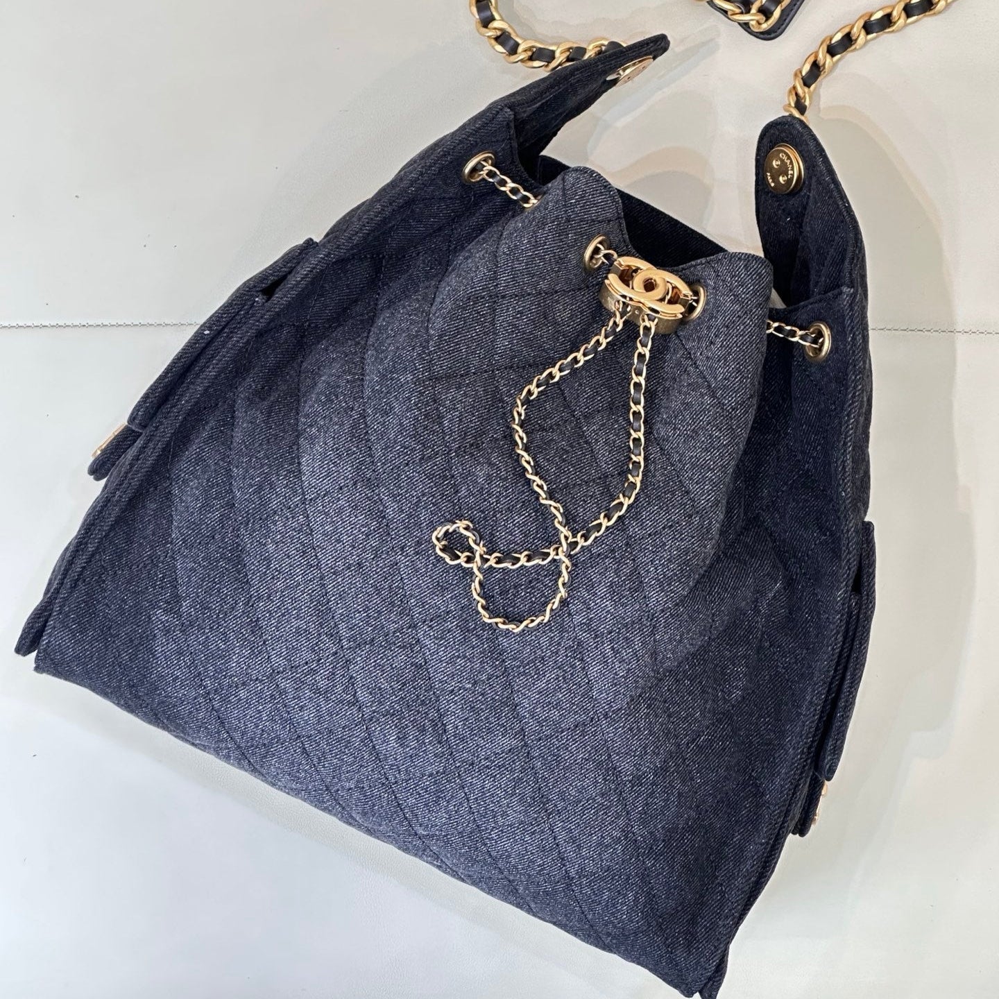 CC 25C Hobo Bags 40cm Dark Blue Mix White Denim