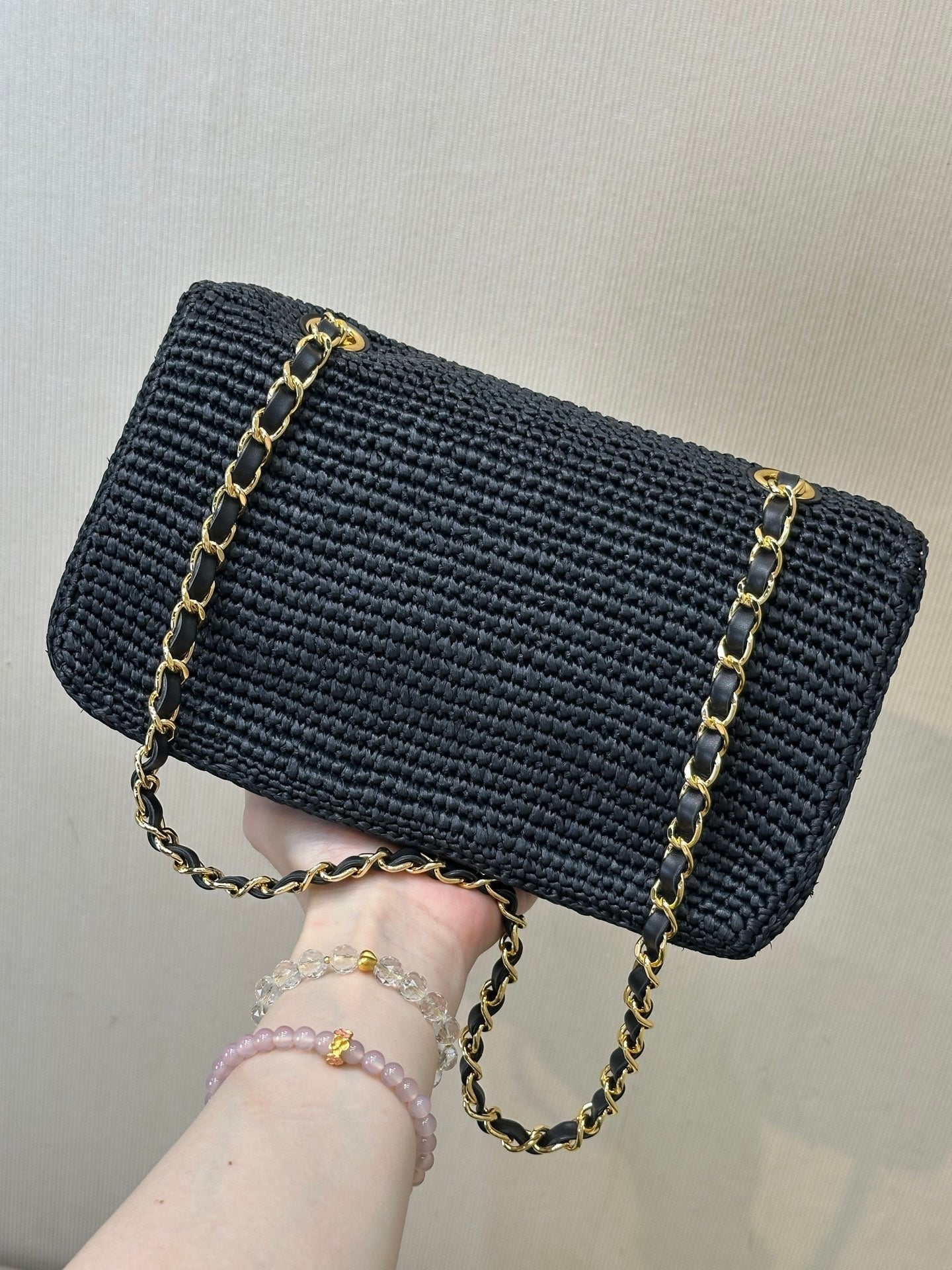 CC 26s Coco Beach Flap Bag Black Raffia 143485