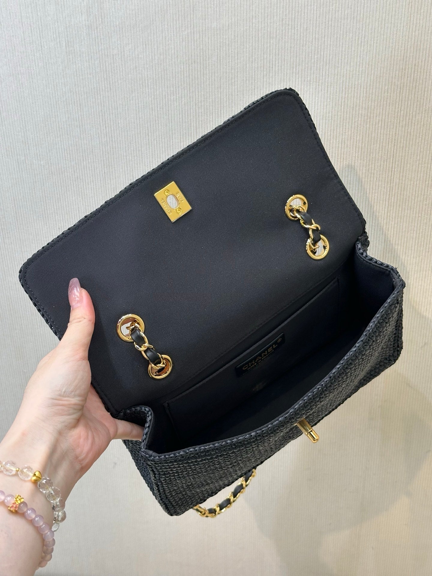 CC 26s Coco Beach Flap Bag Black Raffia 143485