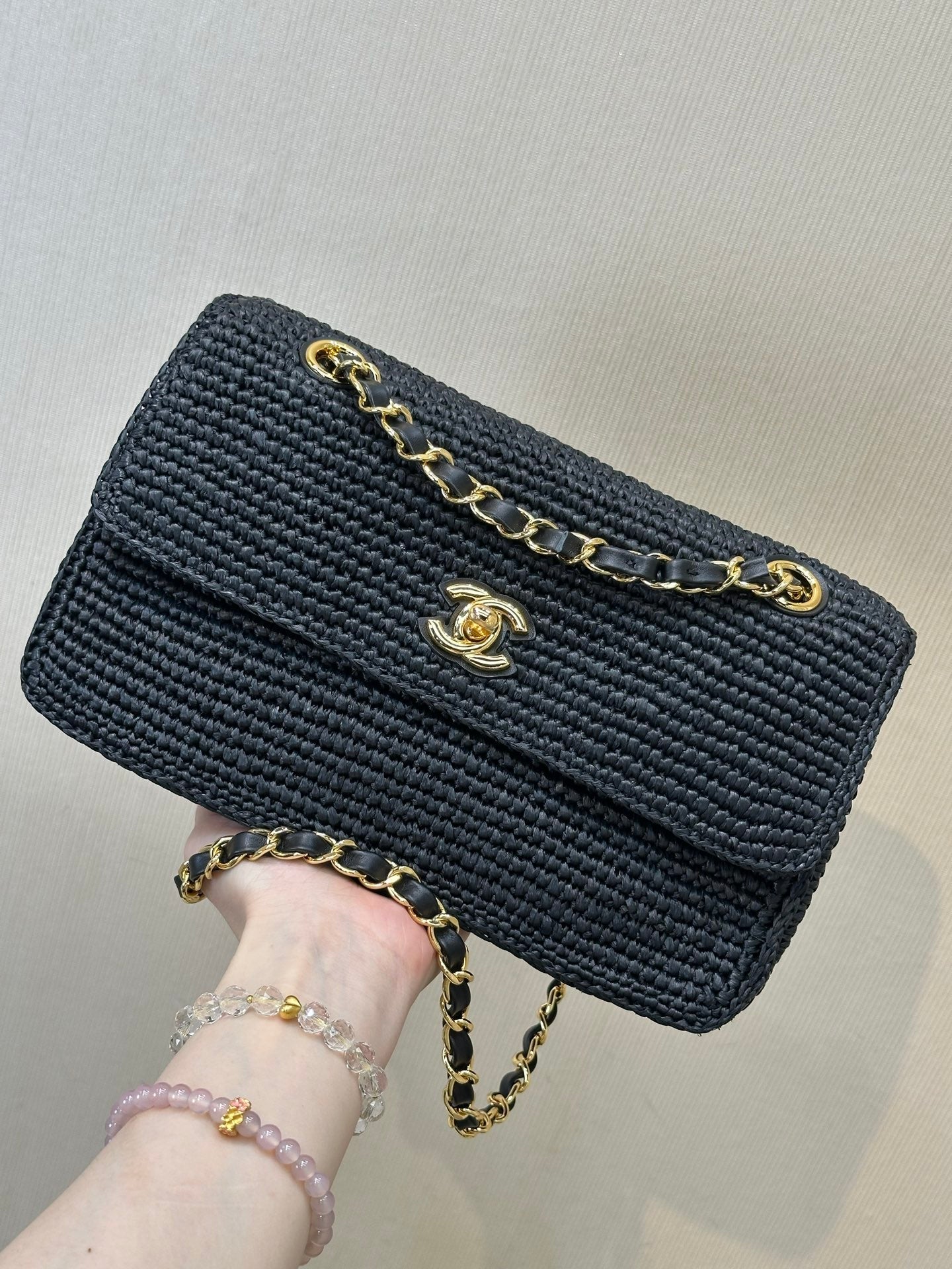 CC 26s Coco Beach Flap Bag Black Raffia 143485