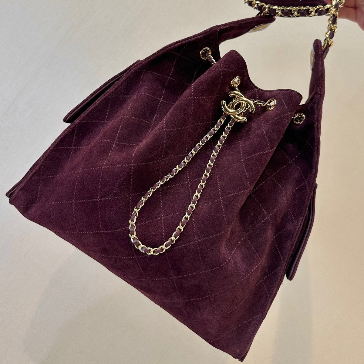 CC 26s Large Hobo Bag Burgundy Quilted Suede 996770 GHW
