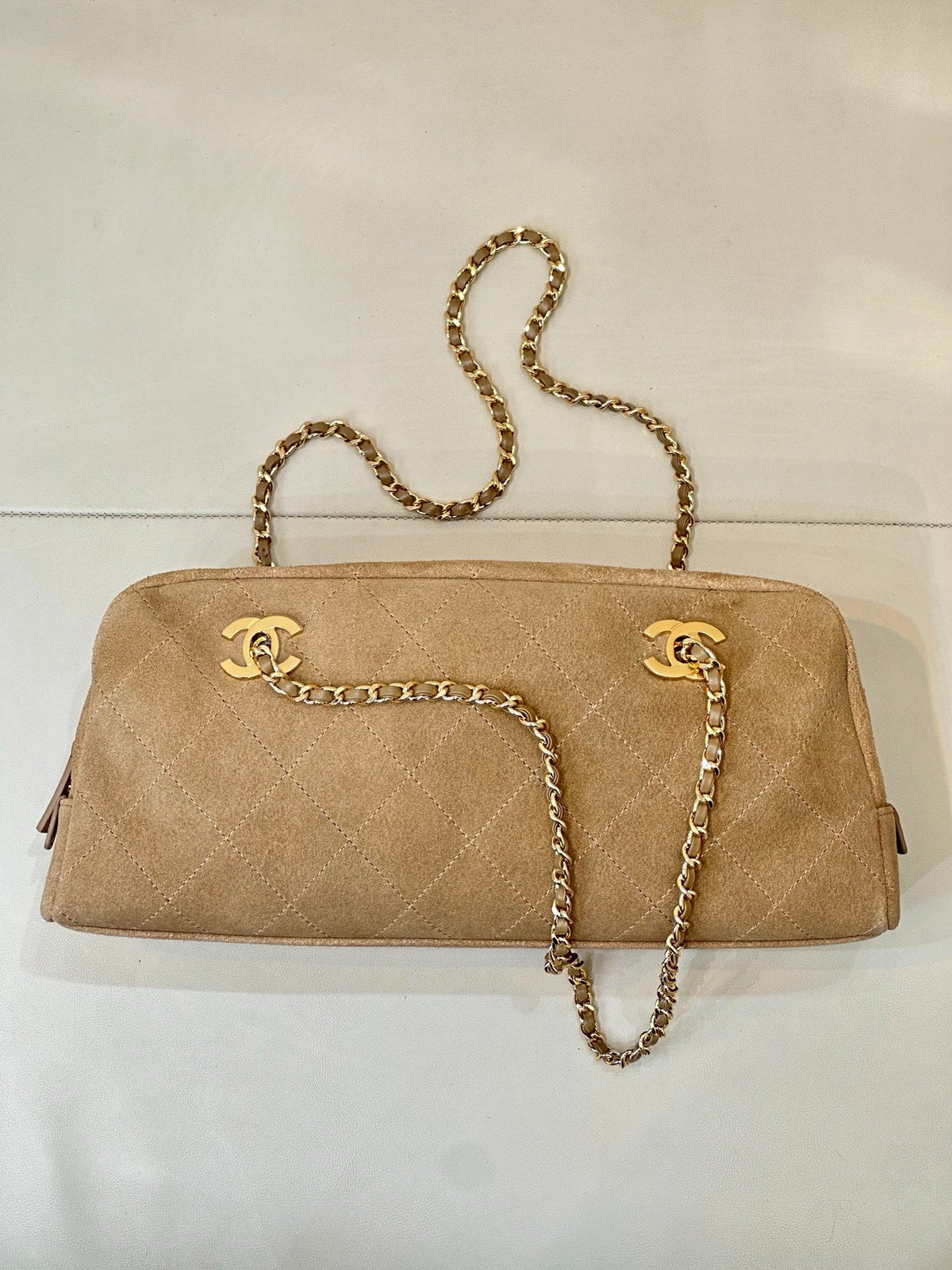 CC 26s Bowling Bag Beige Quilted Suede 996780
