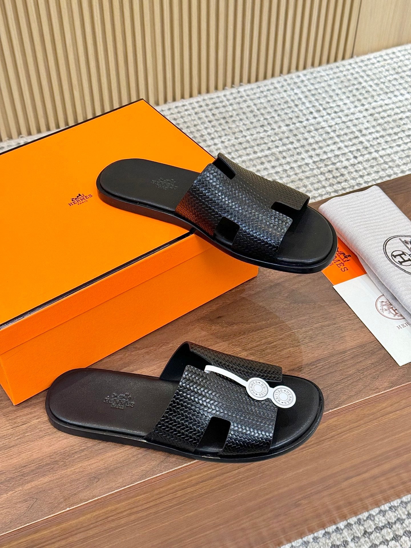 HM Izmir Sandals Black Embossed Leather 799285
