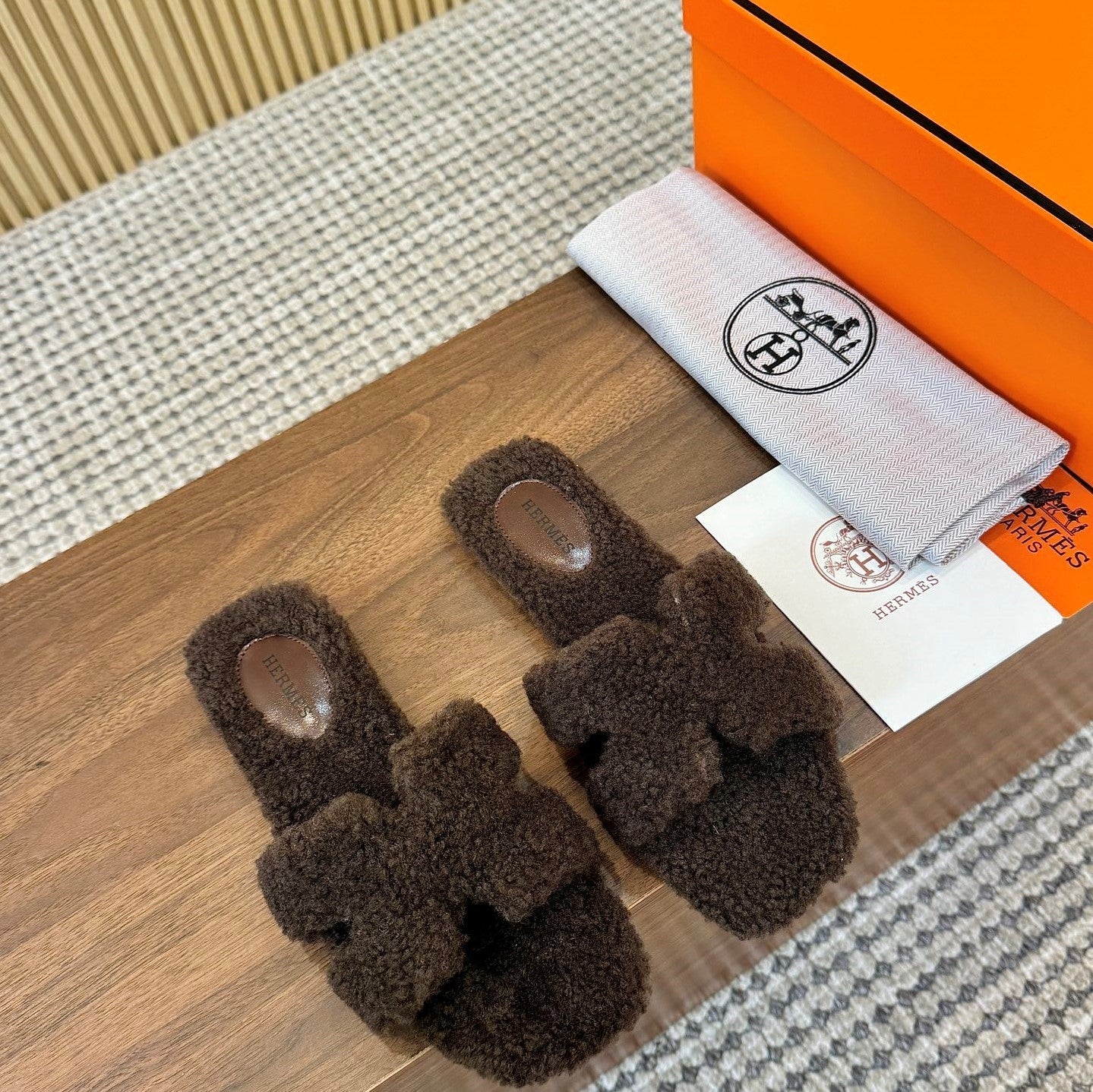 HM Oran Sandal Brown Coffee Wool 543689