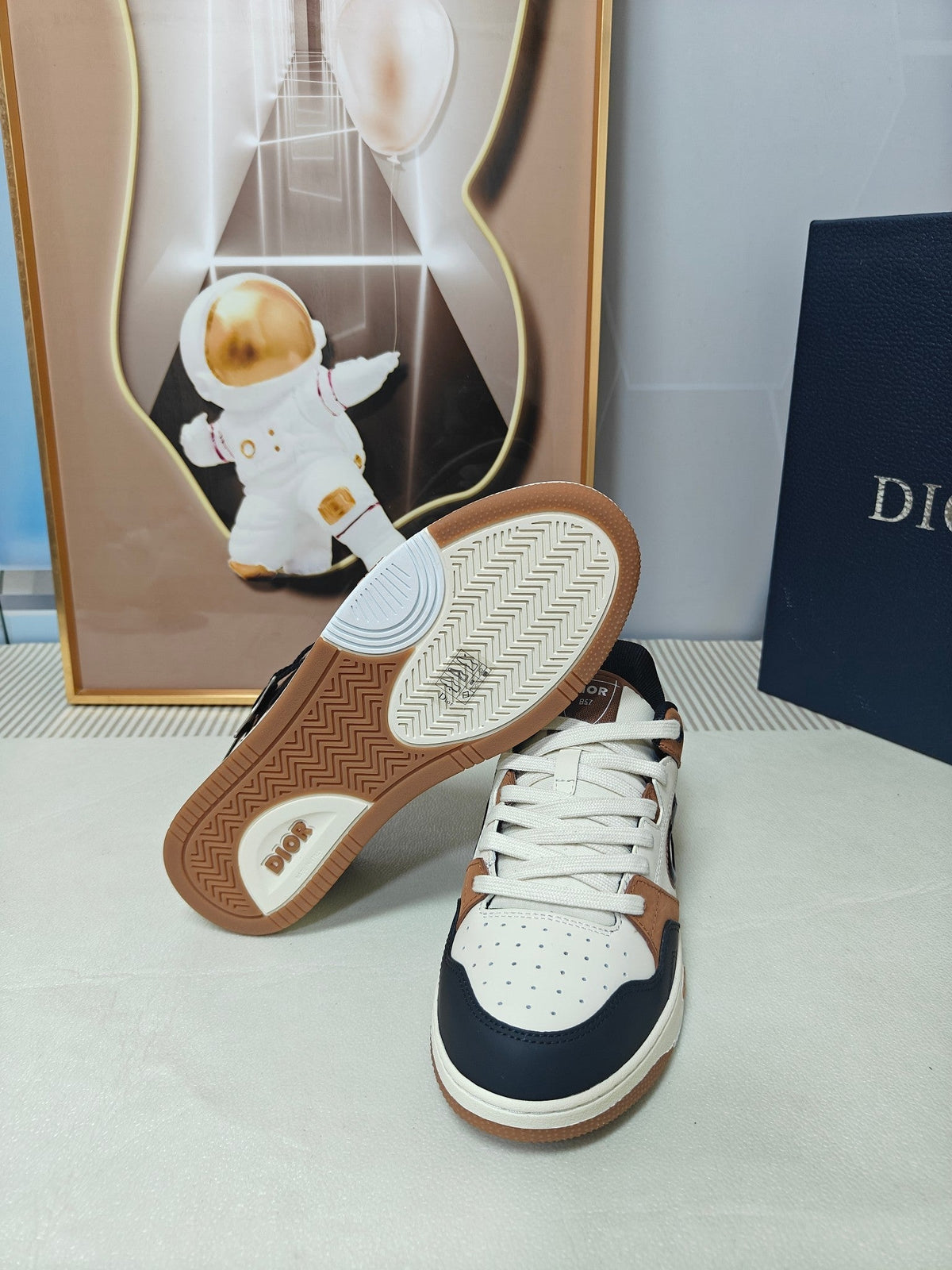Dior 26s Low-Top Sneaker In White & Brown And Black Calfskin