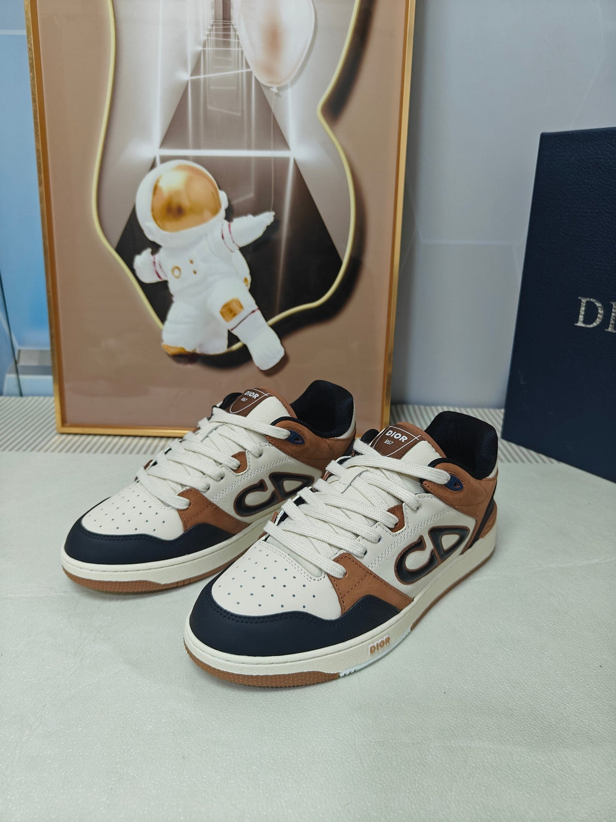 Dior 26s Low-Top Sneaker In White & Brown And Black Calfskin
