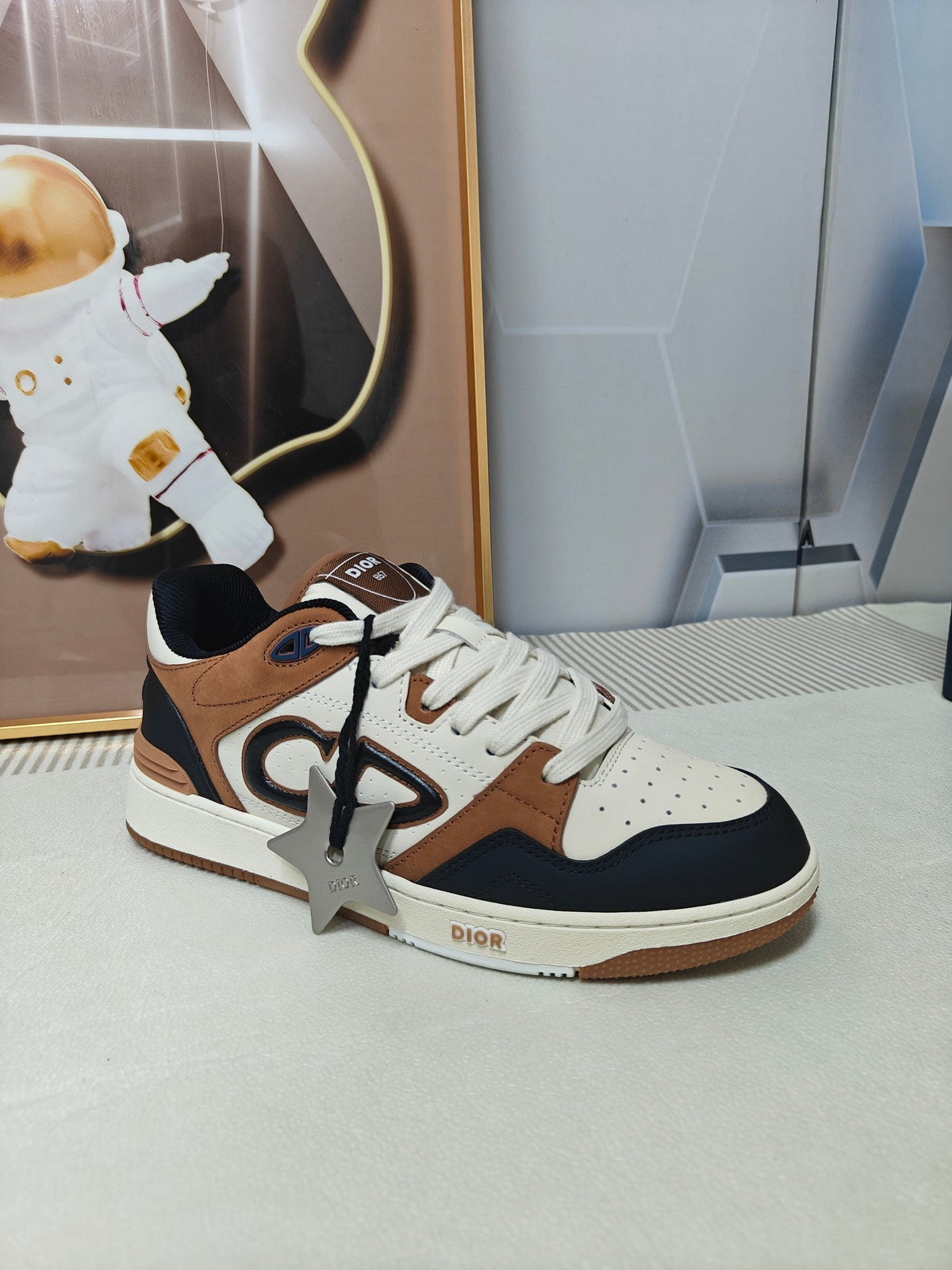 Dior 26s Low-Top Sneaker In White & Brown And Black Calfskin