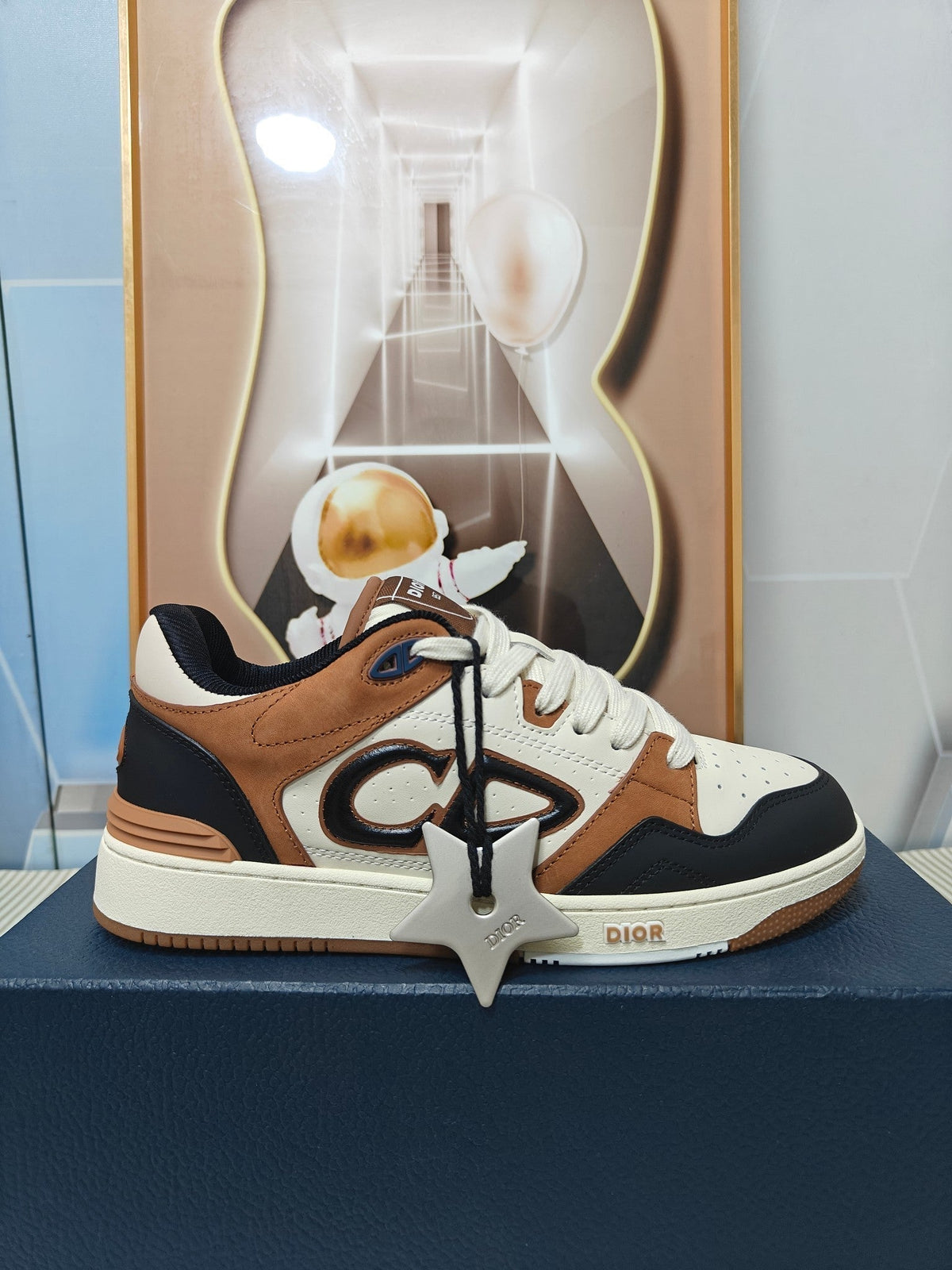 Dior 26s Low-Top Sneaker In White & Brown And Black Calfskin