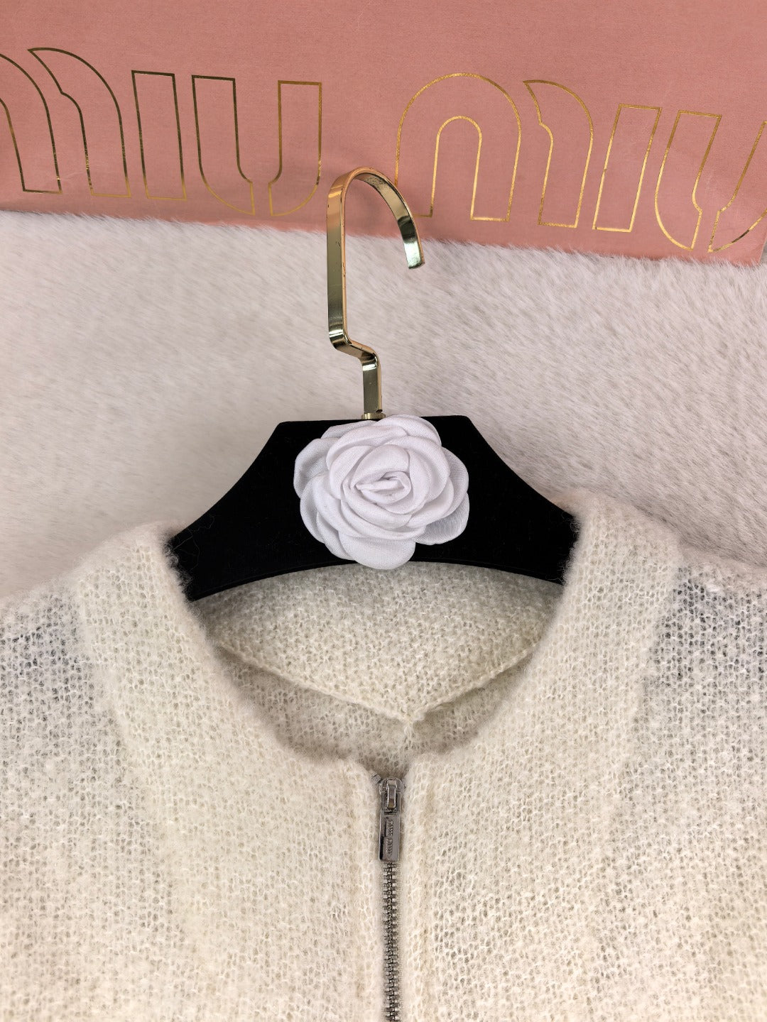 Miu 26s Double-zip Crew Neck Cardigan Cream 424807