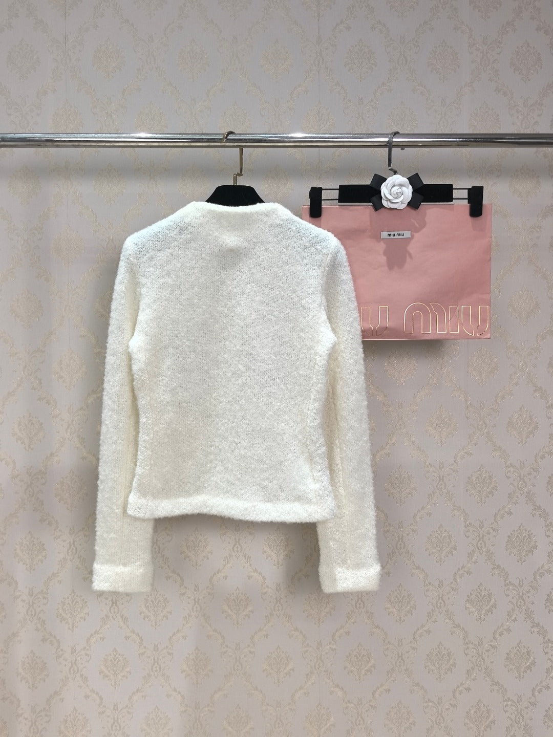 Miu 26s Double-zip Crew Neck Cardigan Cream 424807
