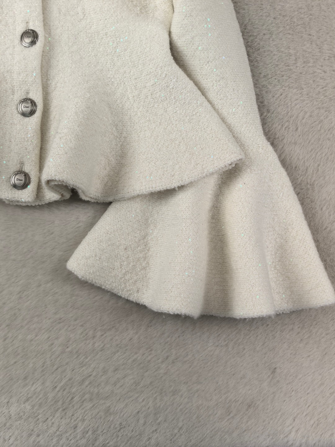 Dior 2026 Flared Bell Sleeves Peplum Cardigan Jacket Virgin Wool Blend 438241
