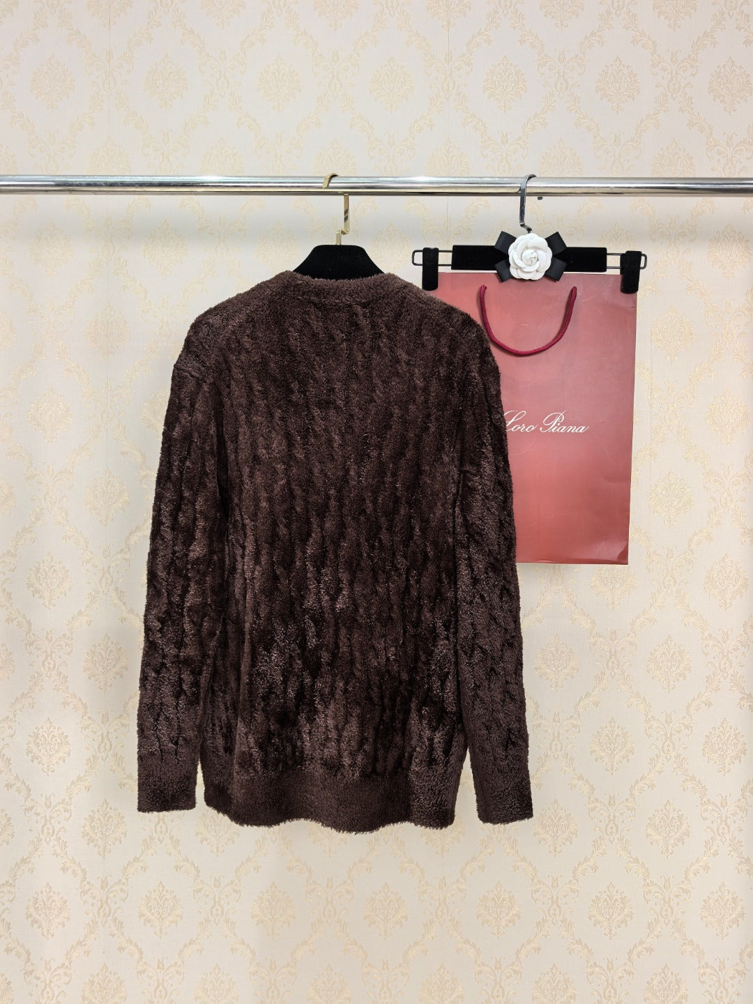 Loro Piana 26s Cardigan Brown Furry Knit 448125